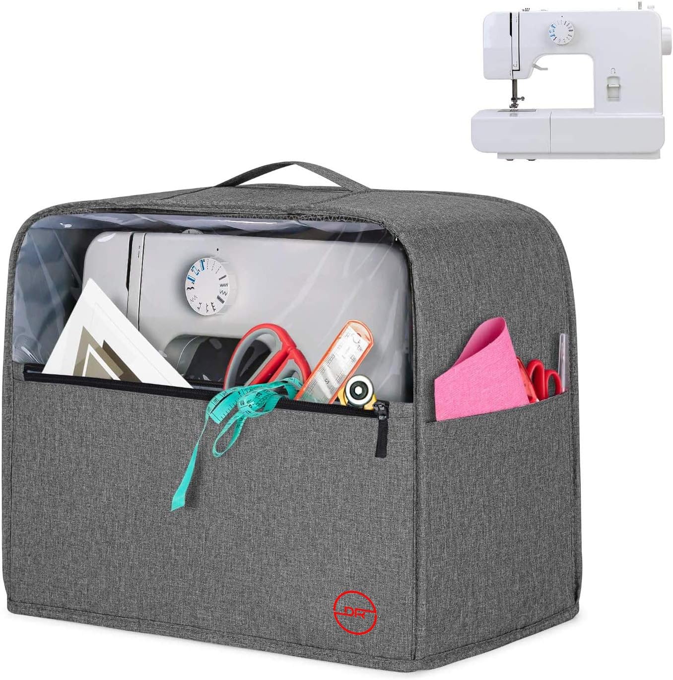 - DOUBLE R BAGS Sewing Machine Cover with Handle & 2 Pockets (Grey, 41.8x21x34 cm) | Heavy Duty Dust Cover for Silai Machines | 1 Compartment, 2 Pockets, (Pack of 1)