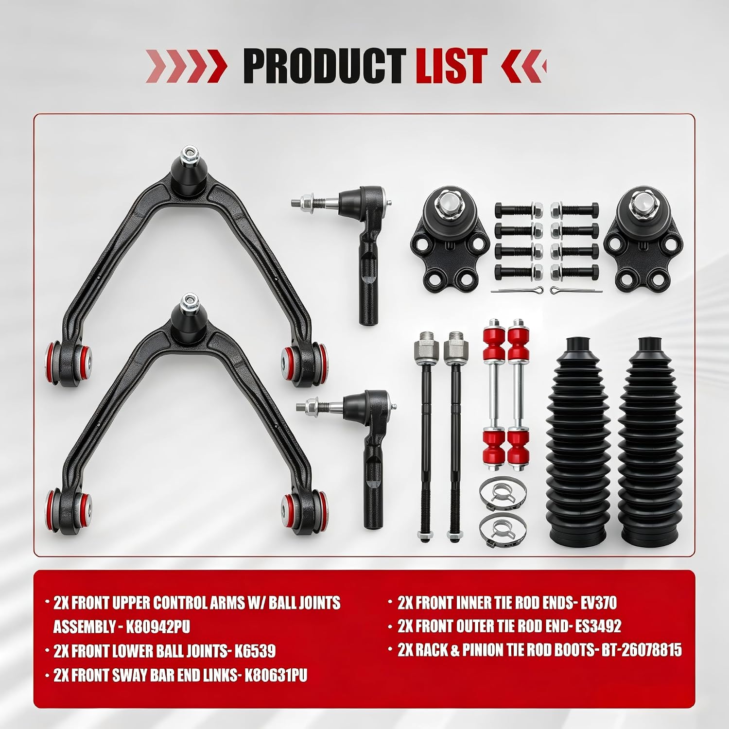 RWD 12pc Front End Upper Control Arms Suspension Kits with Polyurethane Bushing for 1999-2006 Chevy Silverado 1500, GMC Sierra 1500- K80942