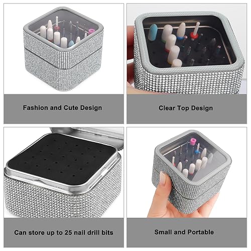 Miniatura 6 de Juego de 19 brocas de uñas con caja de almacenamiento, brocas de carburo de diamante de cerámica de tungsteno de 332 pulgadas para uñas acrílicas,