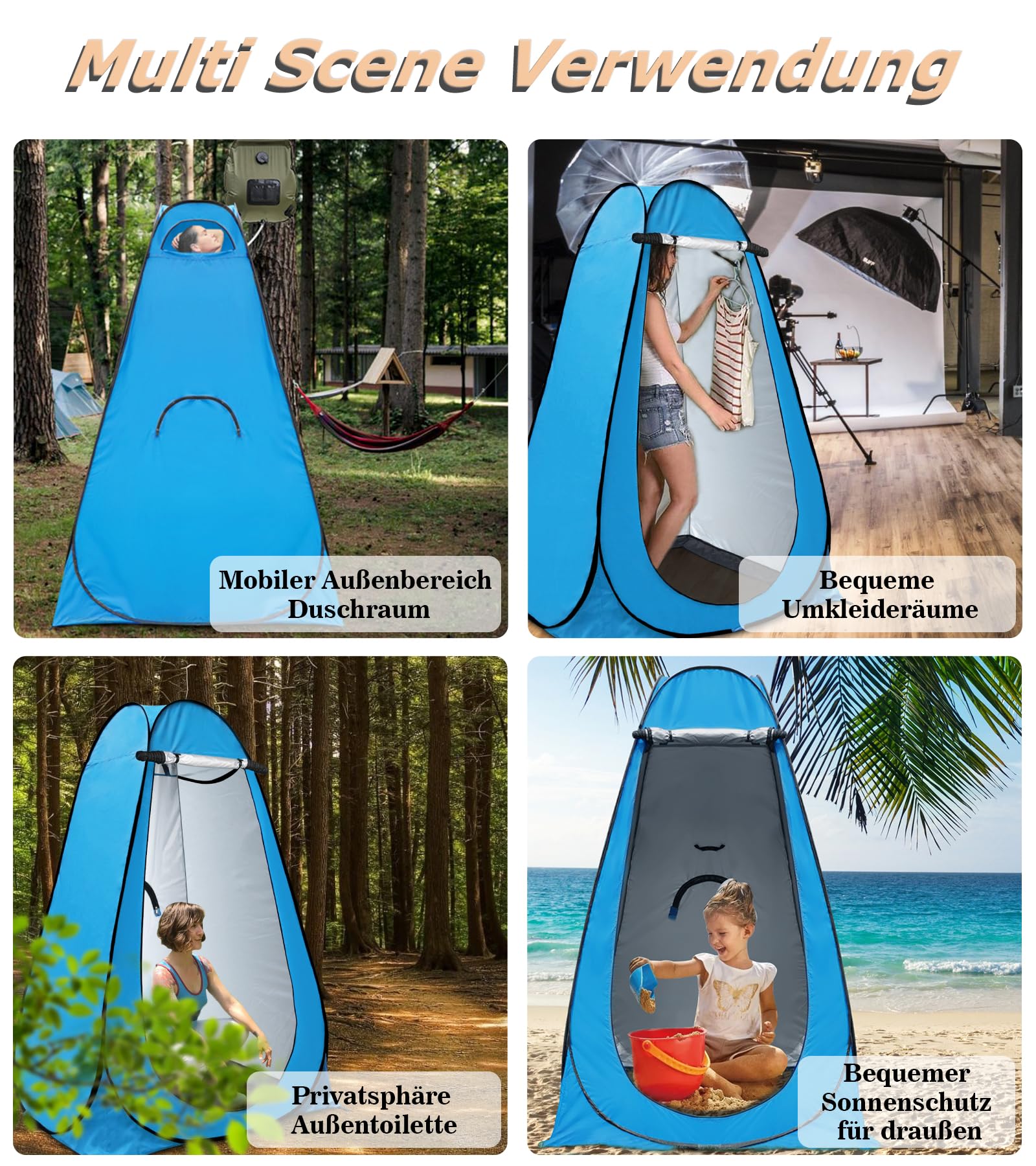 Tenda Da Doccia Portatile Da Campeggio 4 In 1 – 120x120x190 Cm, In Poliestere Impermeabile, Con Asta In Fibra Di Vetro