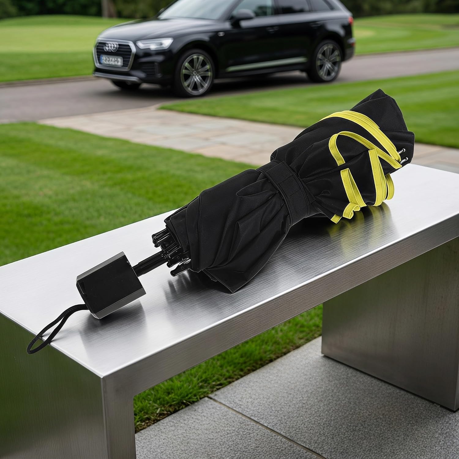 KICHOUSE Extra Large Folding Golf Umbrella with Double Layer Reinforced Vented Canopy and 10-rib Iron Frame, Windproof and UV Protection, Compact Portability for Golf Course and Commuting