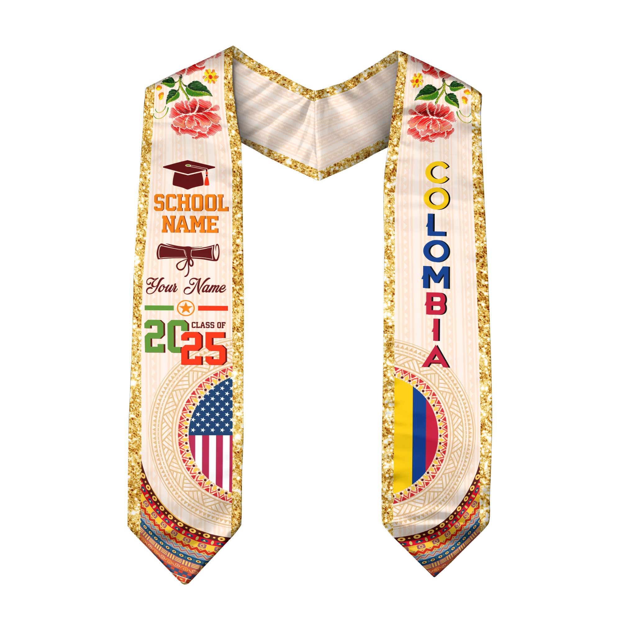 Custom Colombian Graduation Sash, Colombia Graduation Stole Customize, Colombian American Flag Graduation Sash 2025 3