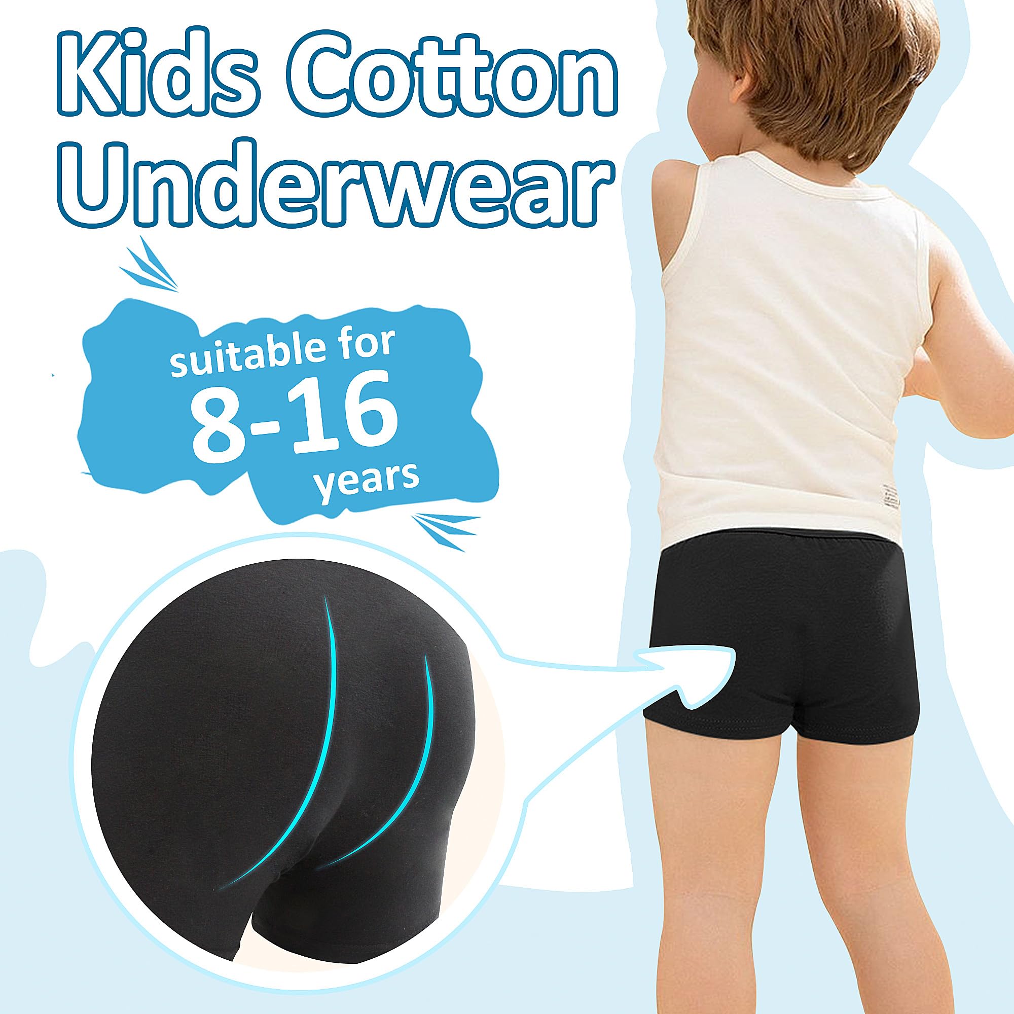 Geyuwoz Calzoncillos tipo bóxer de algodón elástico para niños, paquete múltiple, 8-16 años