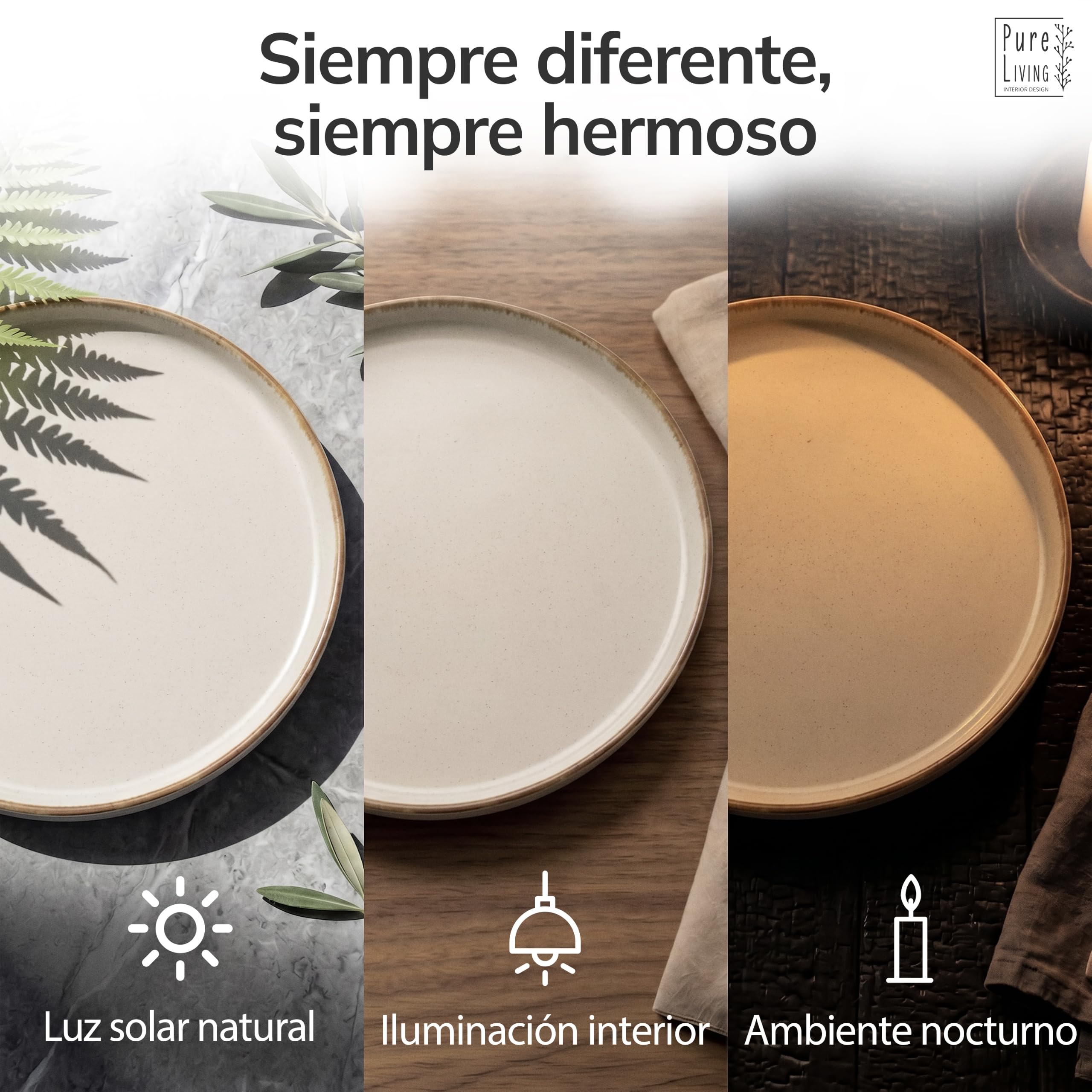 Vajillas para 6 Personas, Set de Steingut Rustic de 24 Piezas - Diseño Rústico y Moderno, Apto para Lavavajillas - Juego de Platos y Cuencos - Vajilla Pure Living en Color beige