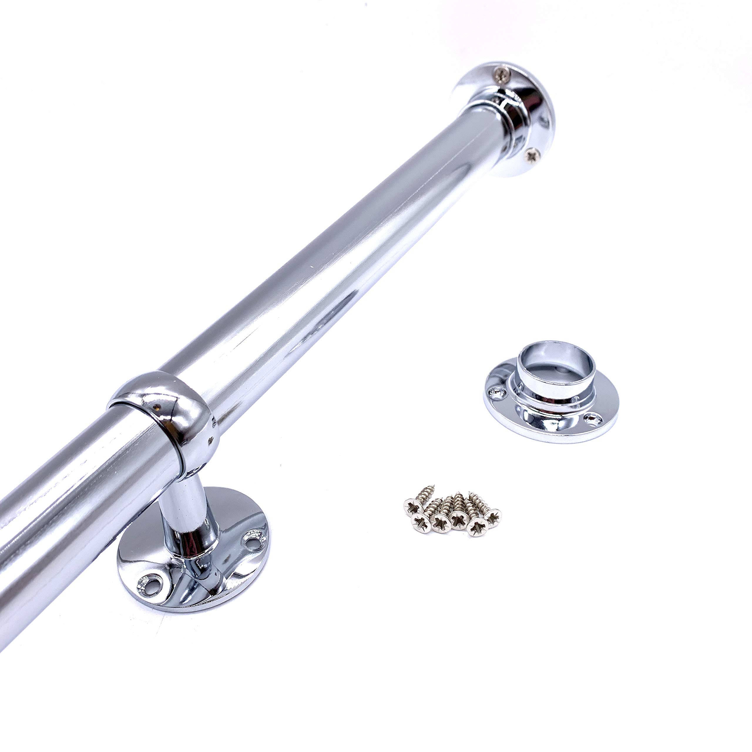Wardrobe Rail Kit Round Tube And End Sockets 1200 x 25mm Polished Chrome