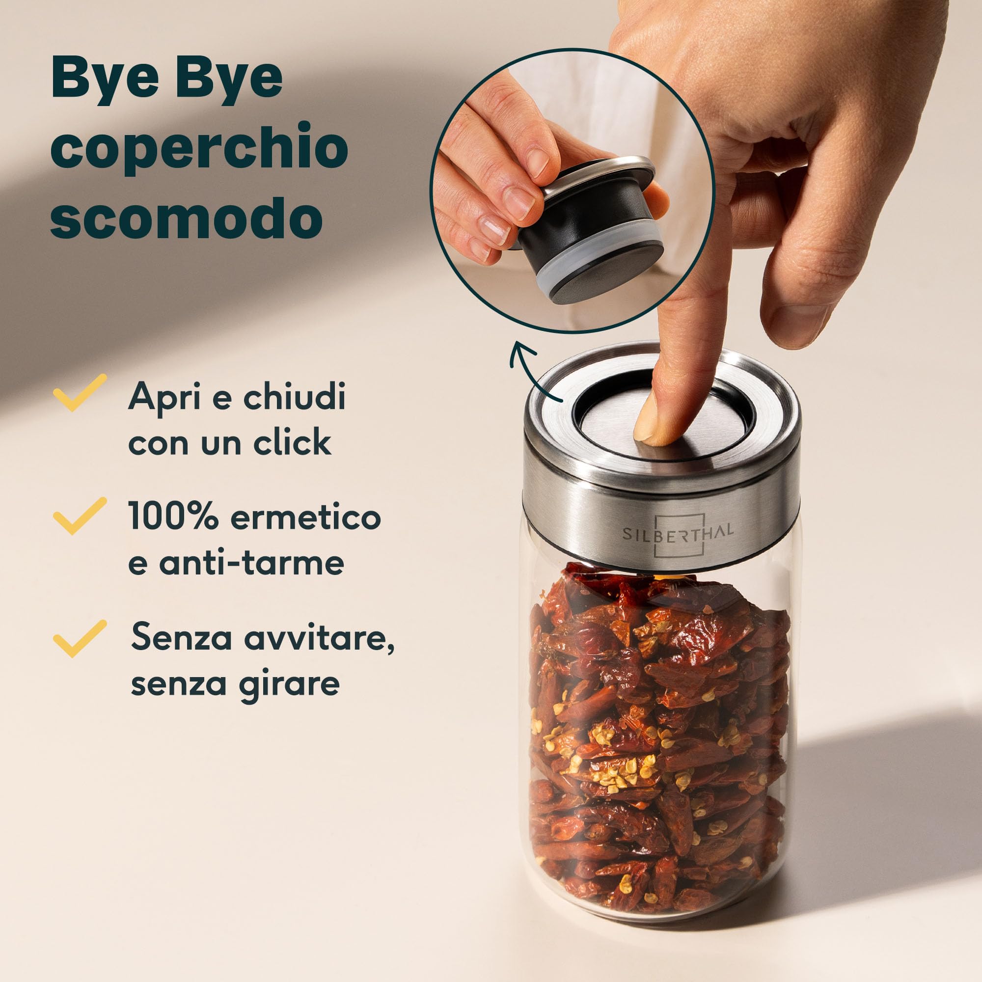 SILBERTHAL Set 12 barattoli porta spezie in vetro 300 ml – Coperchio inox