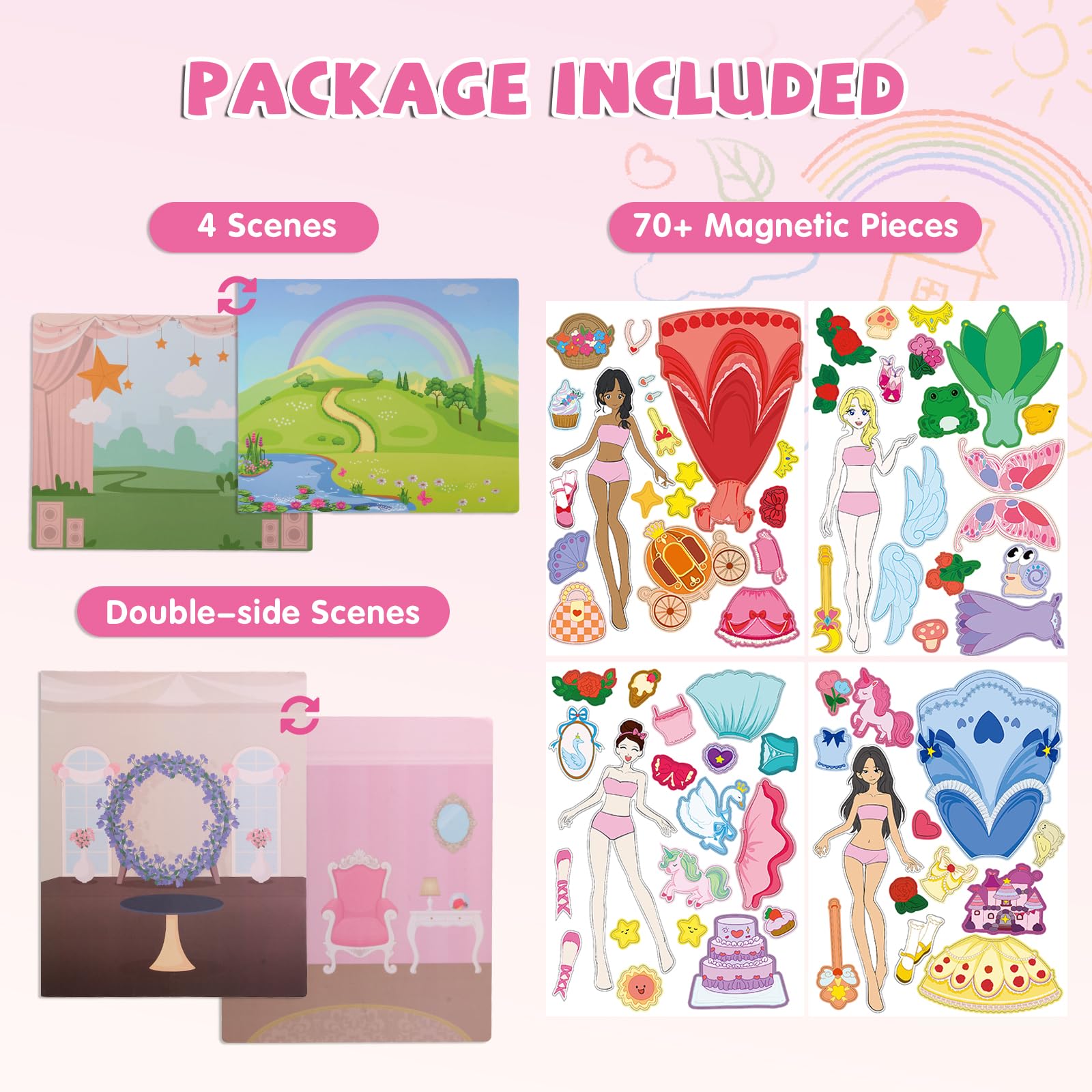 Muñecas magnéticas de vestir para niñas, kits de disfraces magnéticos de princesa, juguetes magnéticos de viaje, viaje por carretera, coche, actividades de juegos de avión para niños, regalos