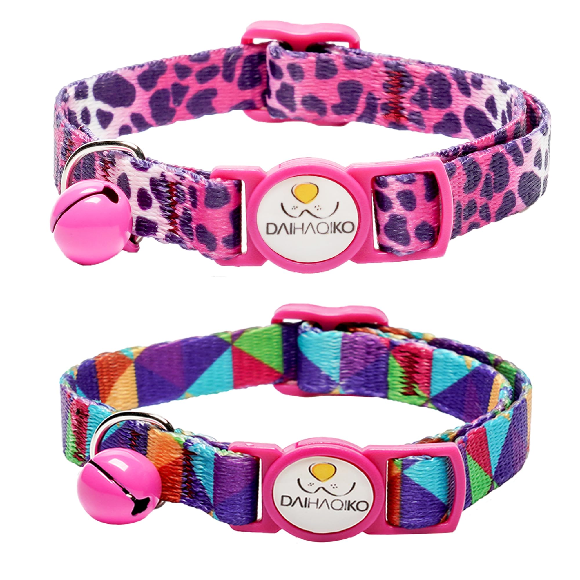 DAIHAQIKO 2 collares para gatos con cascabel, collar de seguridad para gato, simpático collar para gato con varios diseños para gatitos machos y
