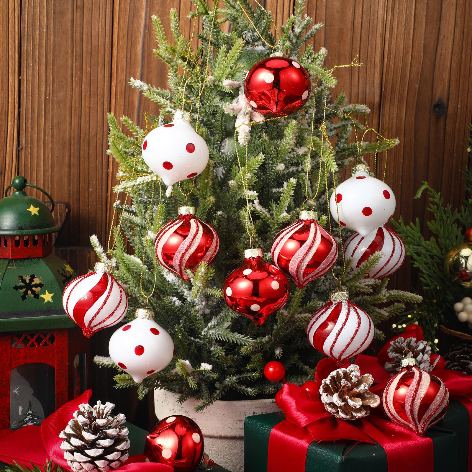 Hungdao Pfefferminz-Süßigkeiten-Ornament-Set – Weihnachtskugeln, Mini-Glasornamente für Innen- und Außenbereich, Baumdekoration, 12 Stück