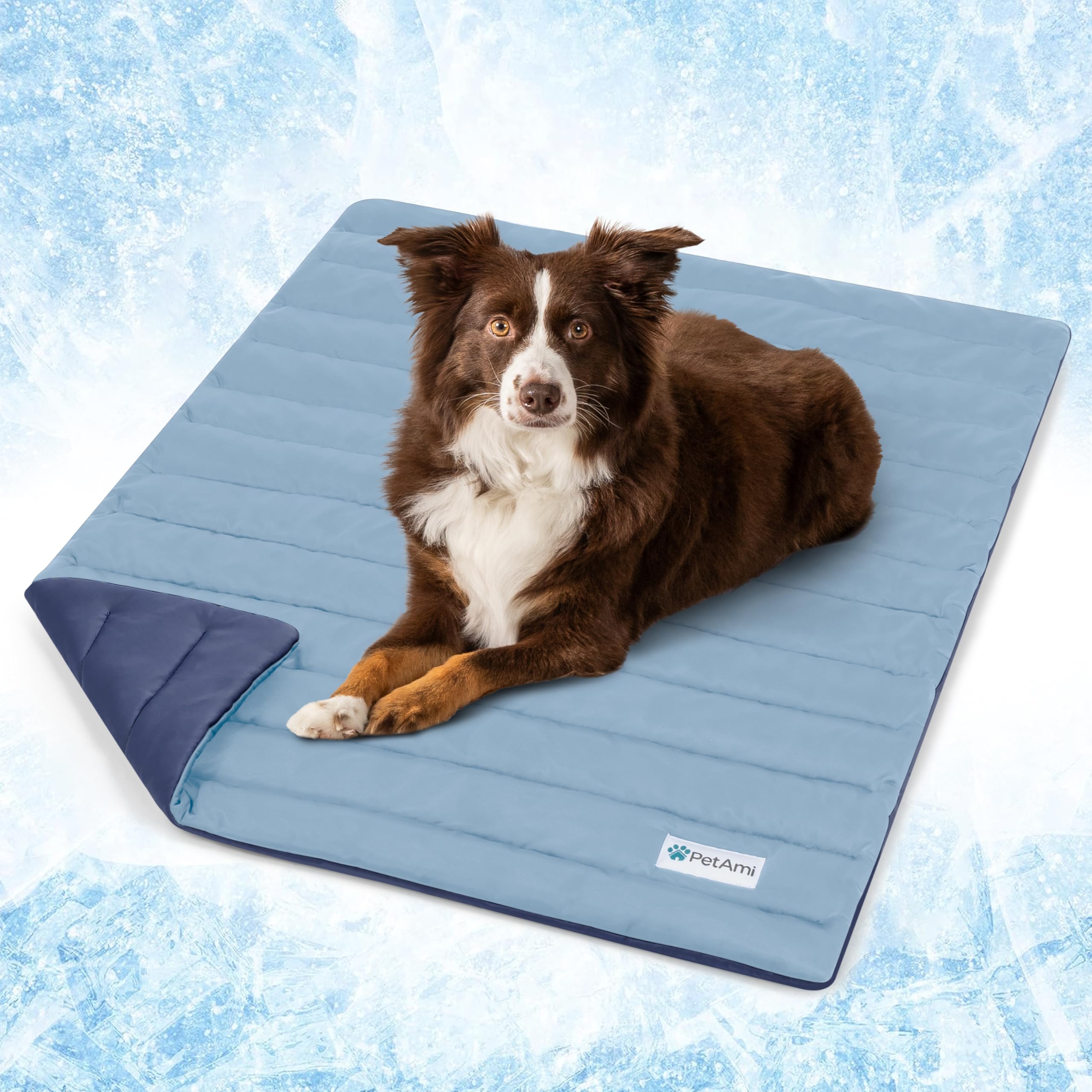PetAmi Cooling Mat for Dog, Premium Pet Cooling Blanket for Crate Kennel, Indoor Cat Cool Sleeping Pad, Q-MAX Cold Sofa Couch Cover for Summer, Navy/