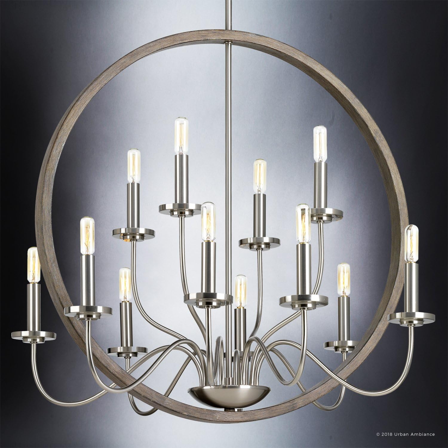 🛒 Flash Sale Luxury Modern Farmhouse Chandelier, Large Size: 28.75H x 32W, with English Country Style Elements, Brushed Nickel Finish, UHP2371 from The Dunkirk Collection by Urban Ambiance