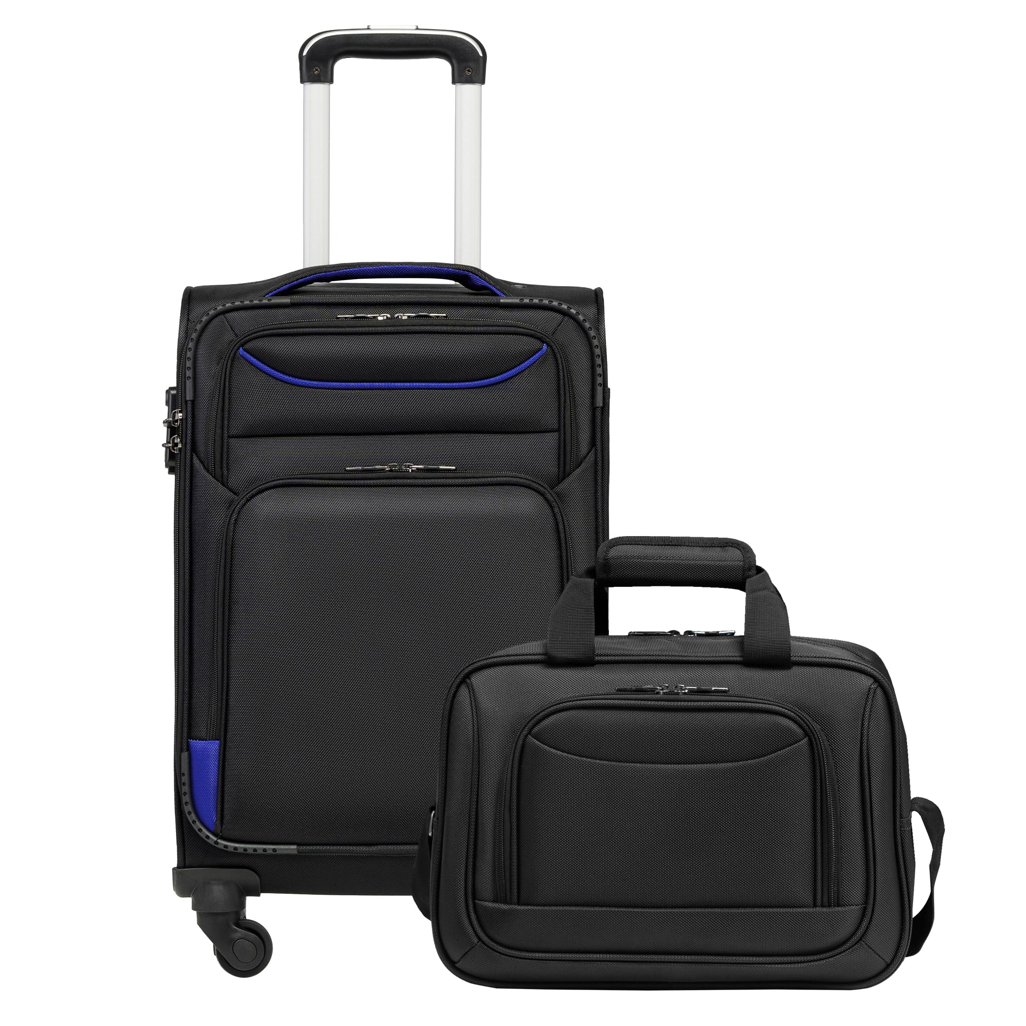 COOLIFE Koffer Trolley Koffer Reisekoffer von 4 Rollen Stoffkoffer Handgepäck TSA-Schloss Der Koffer Enthält 1 Große Umhängetasche