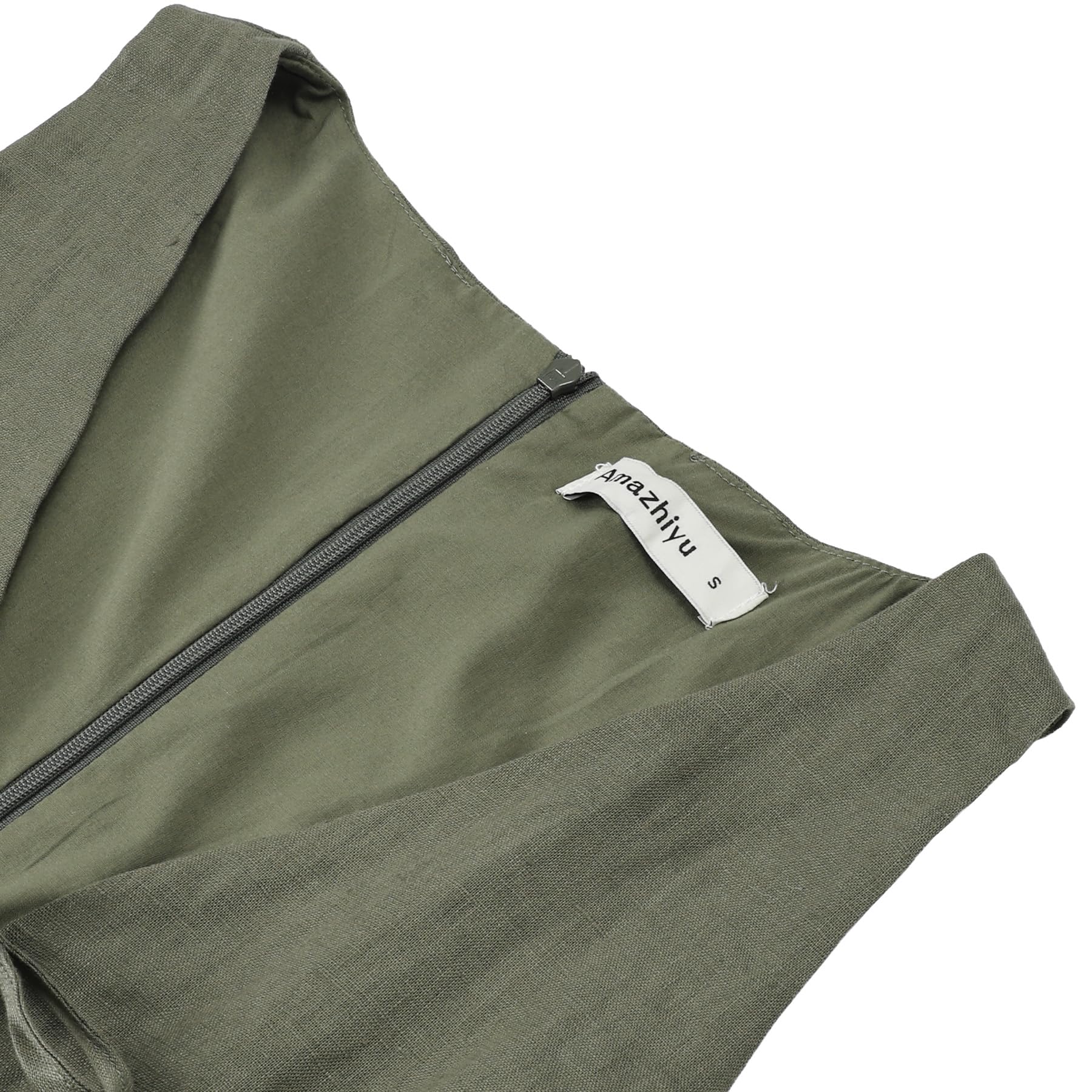 Amazhiyu Abito in lino da donna, estivo, sexy, in lino, corto, da donna, senza maniche, con scollo a V, per il tempo libero, elegante, slim fit