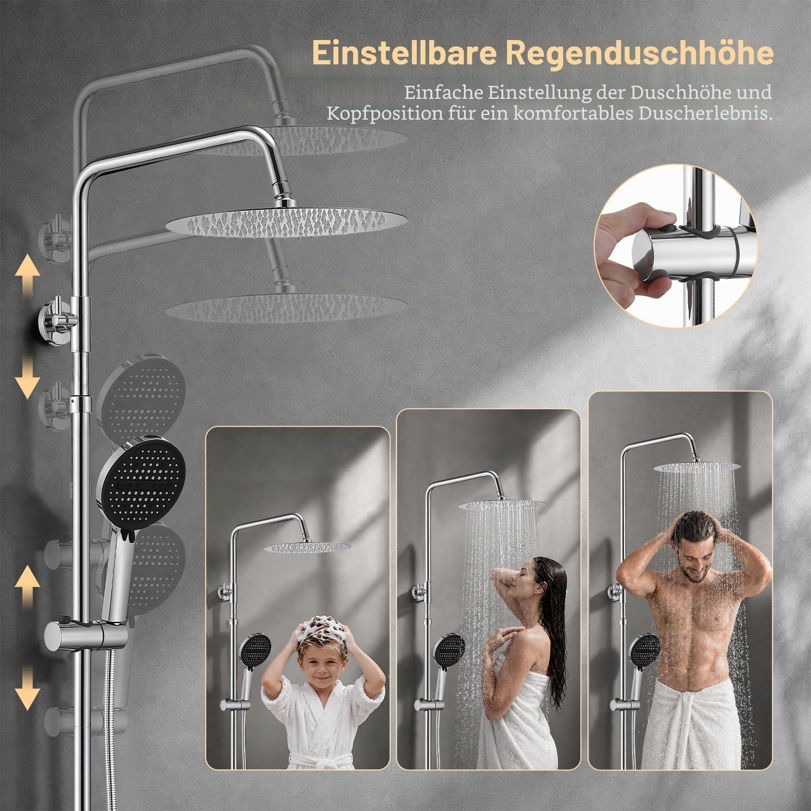 HOMELODY Duschsystem mit Thermostat Chrom, 300 mm Regendusche | 6 Funktionen Handbrause, Duscharmatur Edelstahl Regendusche mit Armatur, Duscharmatur Komplettset