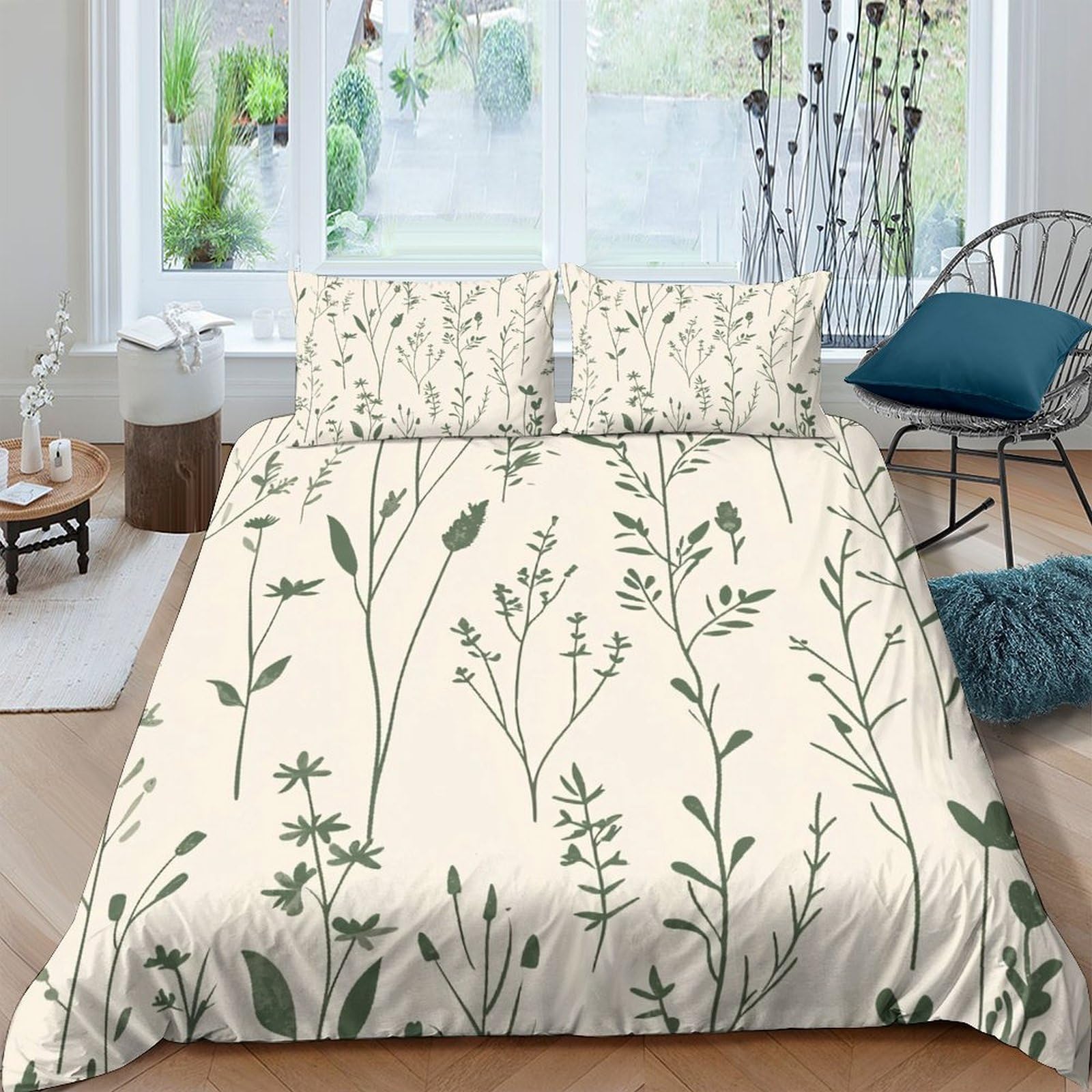 XFKLYNVCJ 3D Printed Botanical illusts Bed Cover Microfiber Nature-inspired Wall Quilt Cover Hypoallergenic Wrinkle Resistant Breathable Lightweight Easy Care for Bedroom Daily Use Single（140x200cm）