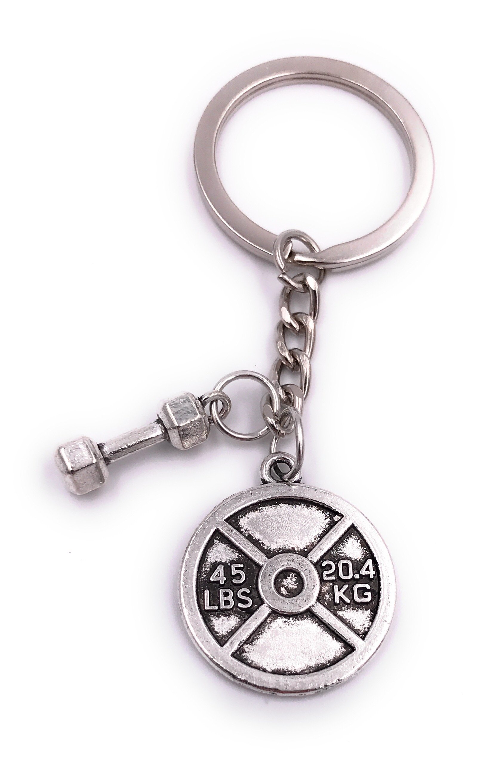 H-Customs Hantel Weight Dumbbell Bodybuilder Key Ring Pendant Silver Metal