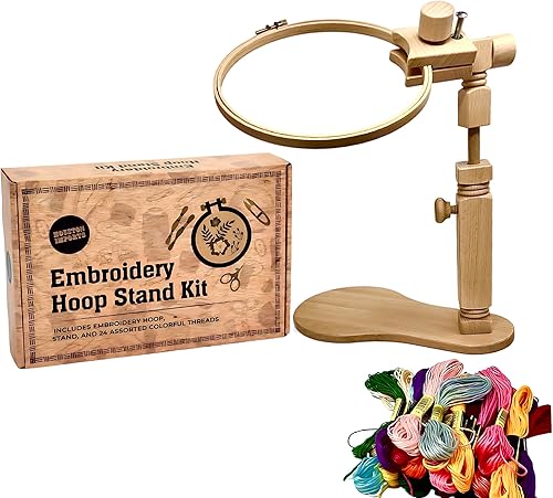 Kit de bordado a mano con aro de 8 pulgadas, soporte y 24 hilos de colores surtidos, paquete de costura y punto de aguja para principiantes con