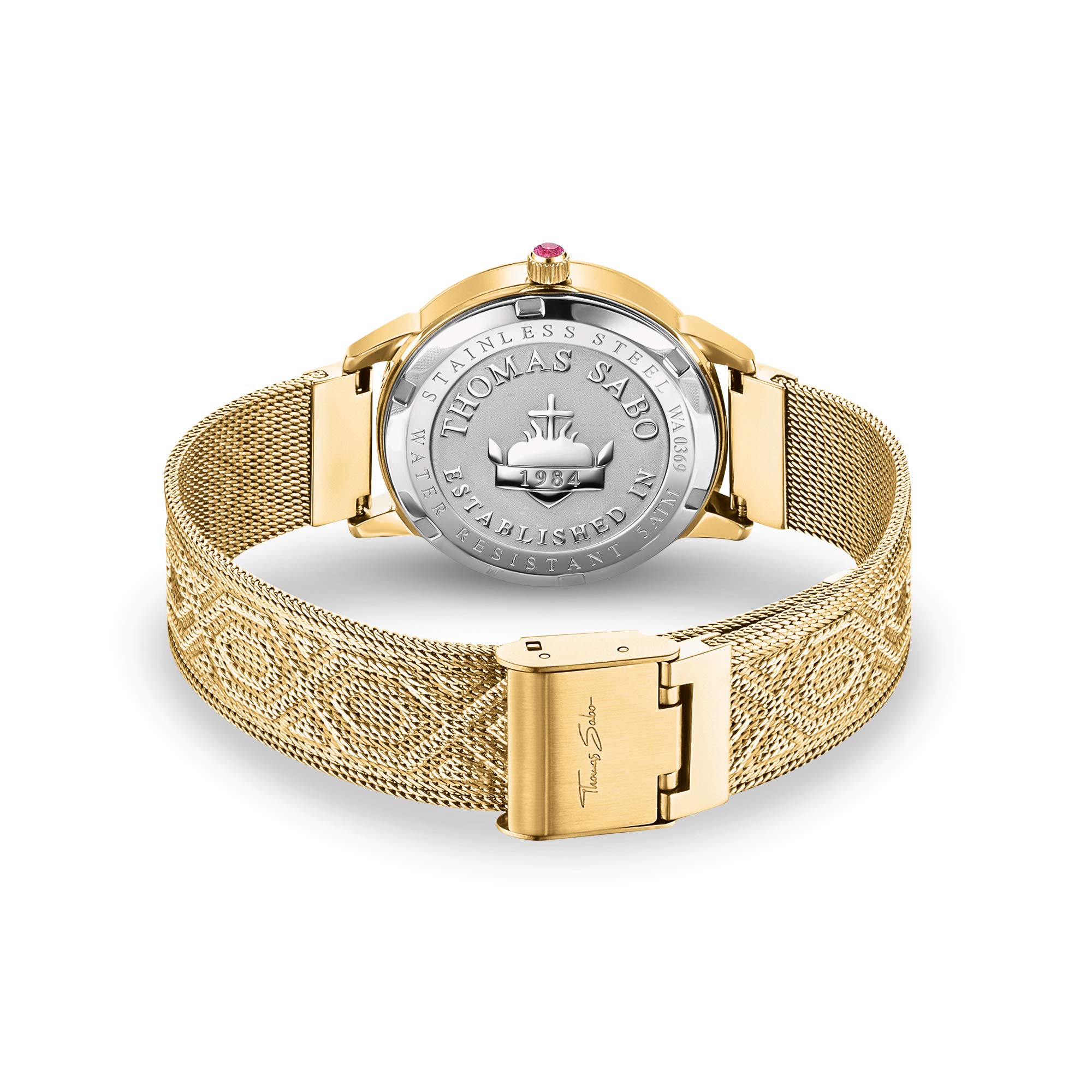 THOMAS SABO Damen Uhr Kaleidoskop Libelle Edelstahl Gold Grün mit bunten Zirkonia 33mm, Wasserdichtigkeit: 5bar, WA0369-264-211-33 mm