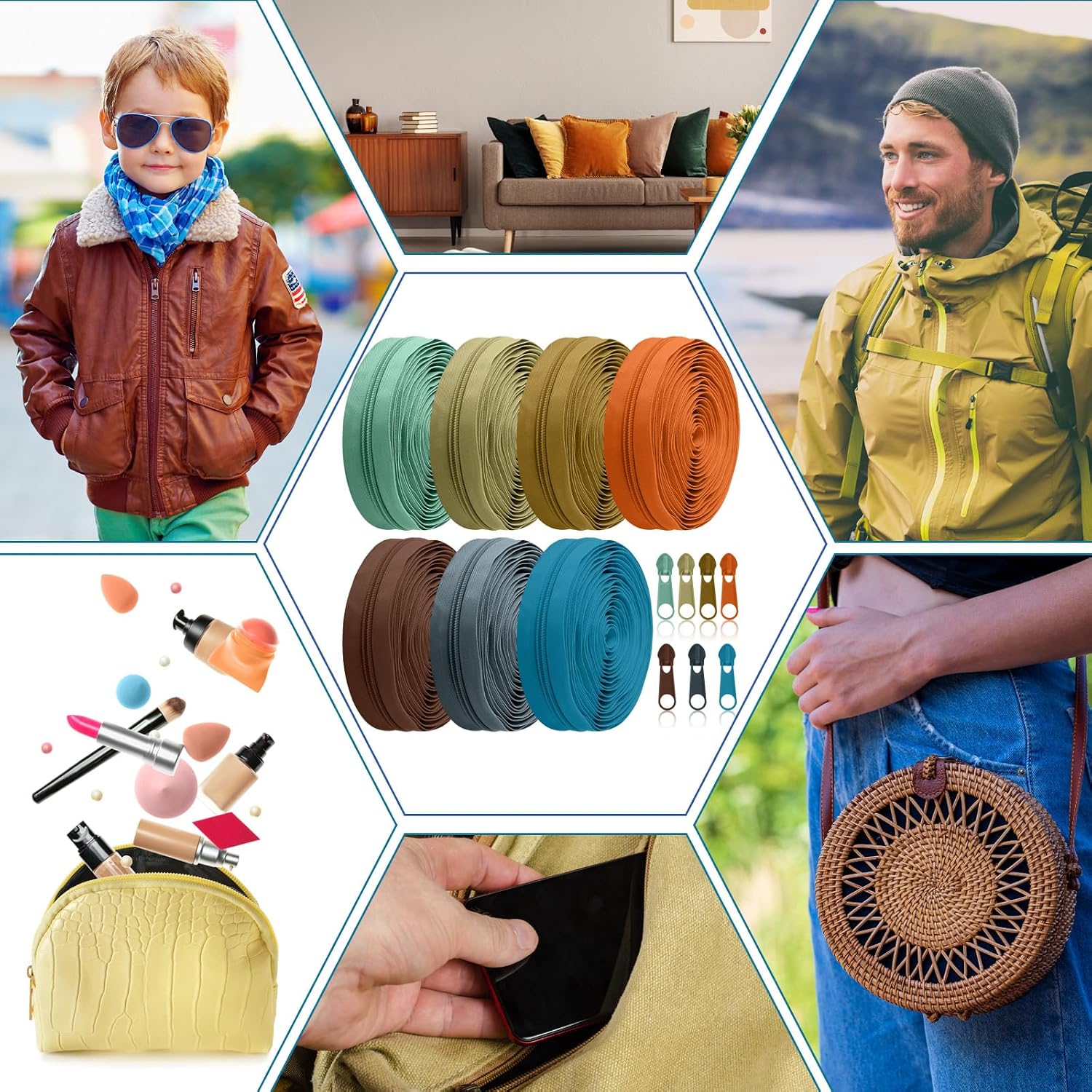 Syhood 35 Yards 7 Pcs Sewing Zippers #5 Nylon Assorted Coil Zipper Tapes with 70 Sliders Sewing Craft Supplies Gifts for Women Men(Vintage Morandi Color) image 4