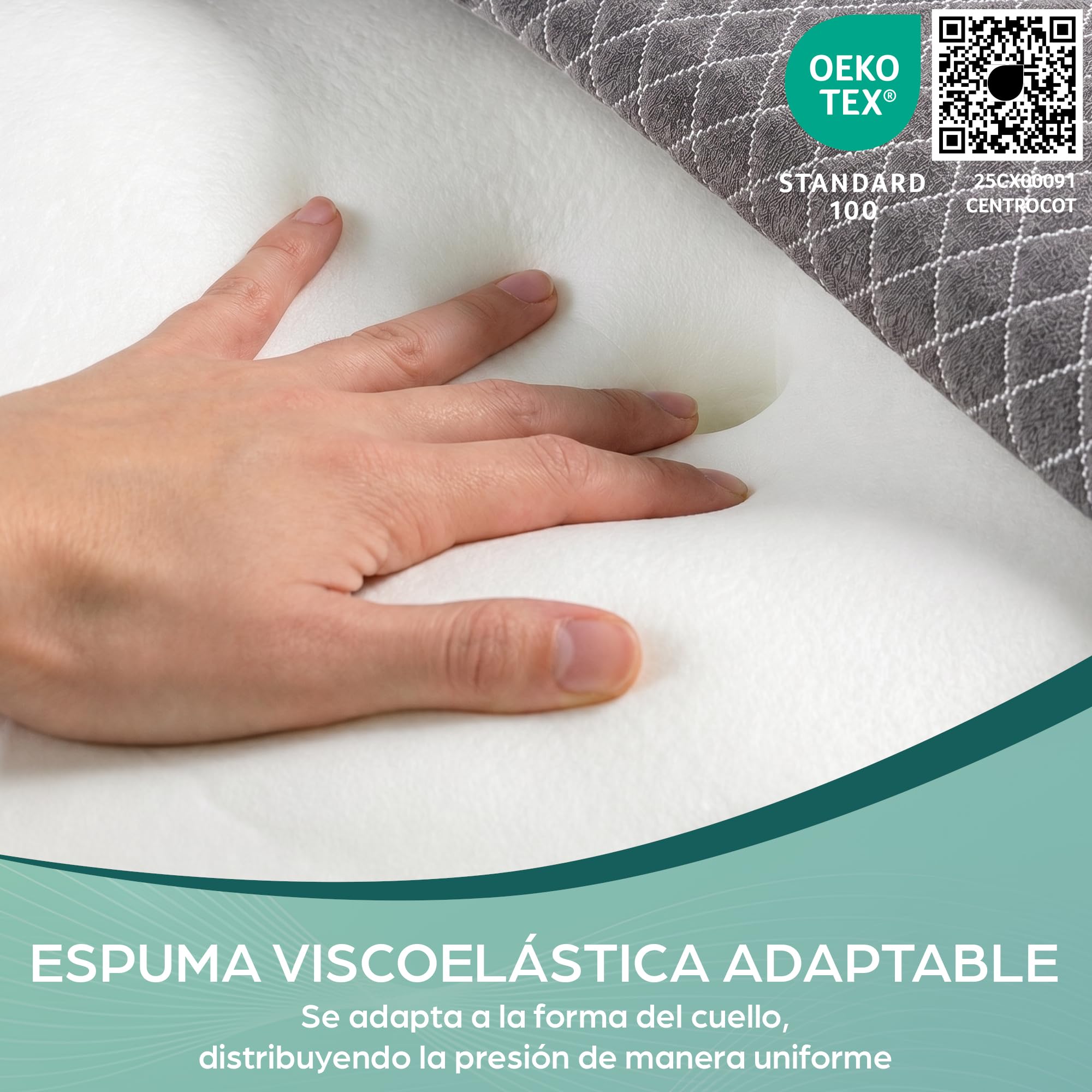 Almohada Cervical y Cuello Espuma Viscoelástica | Almohadas Cervicales Ortopédica Ergonómica para Dormir de Lado | Antironquidos Soporte Nuca Hombro | Dolores de Cuello | Funda Lavable Transpirable