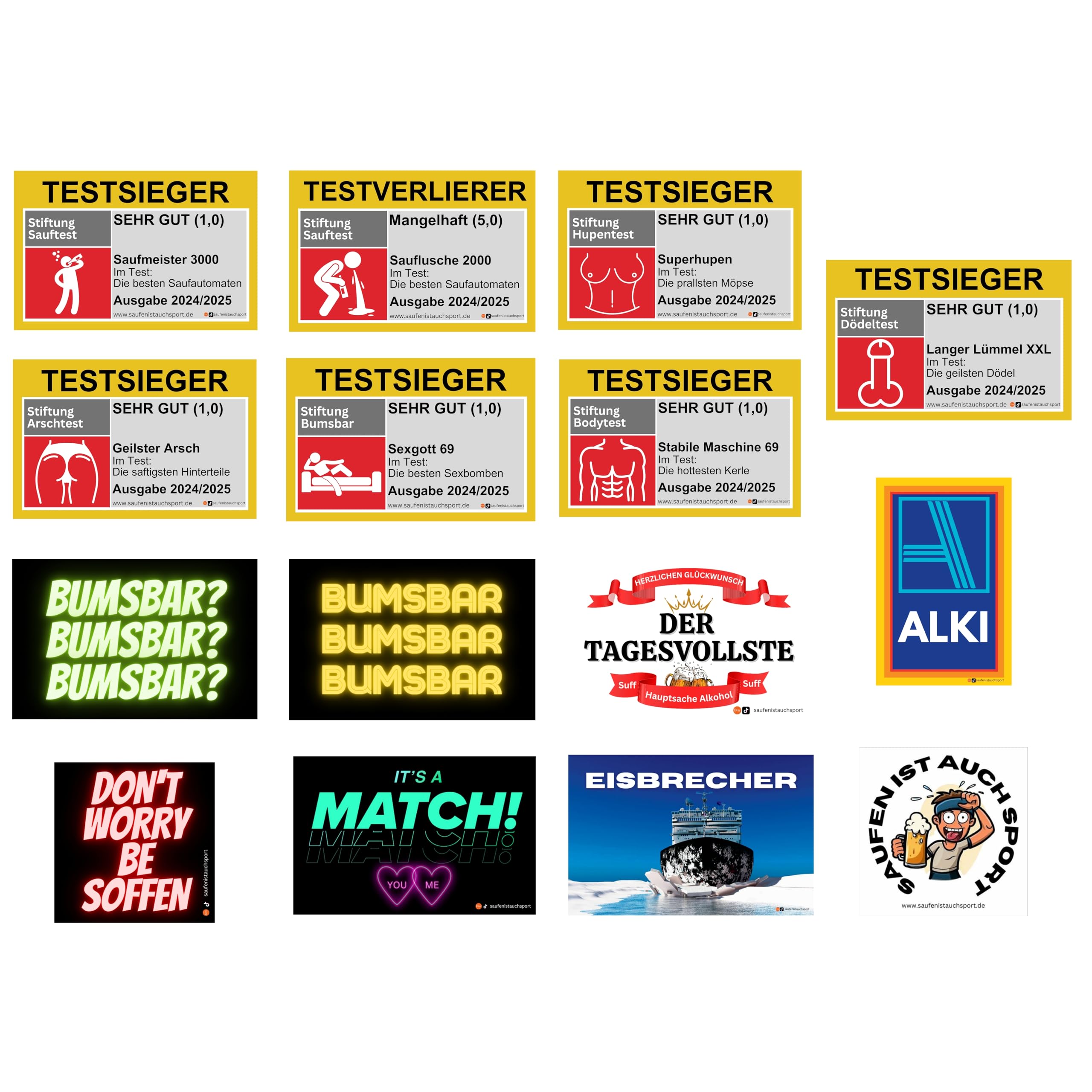 XXL 300x Malle Sticker Set/Malle Aufkleber Set/Festivalsticker/Saufsticker/Mallorca/Testsieger/Bumsbar/Oktoberfest/JGA/Party Set