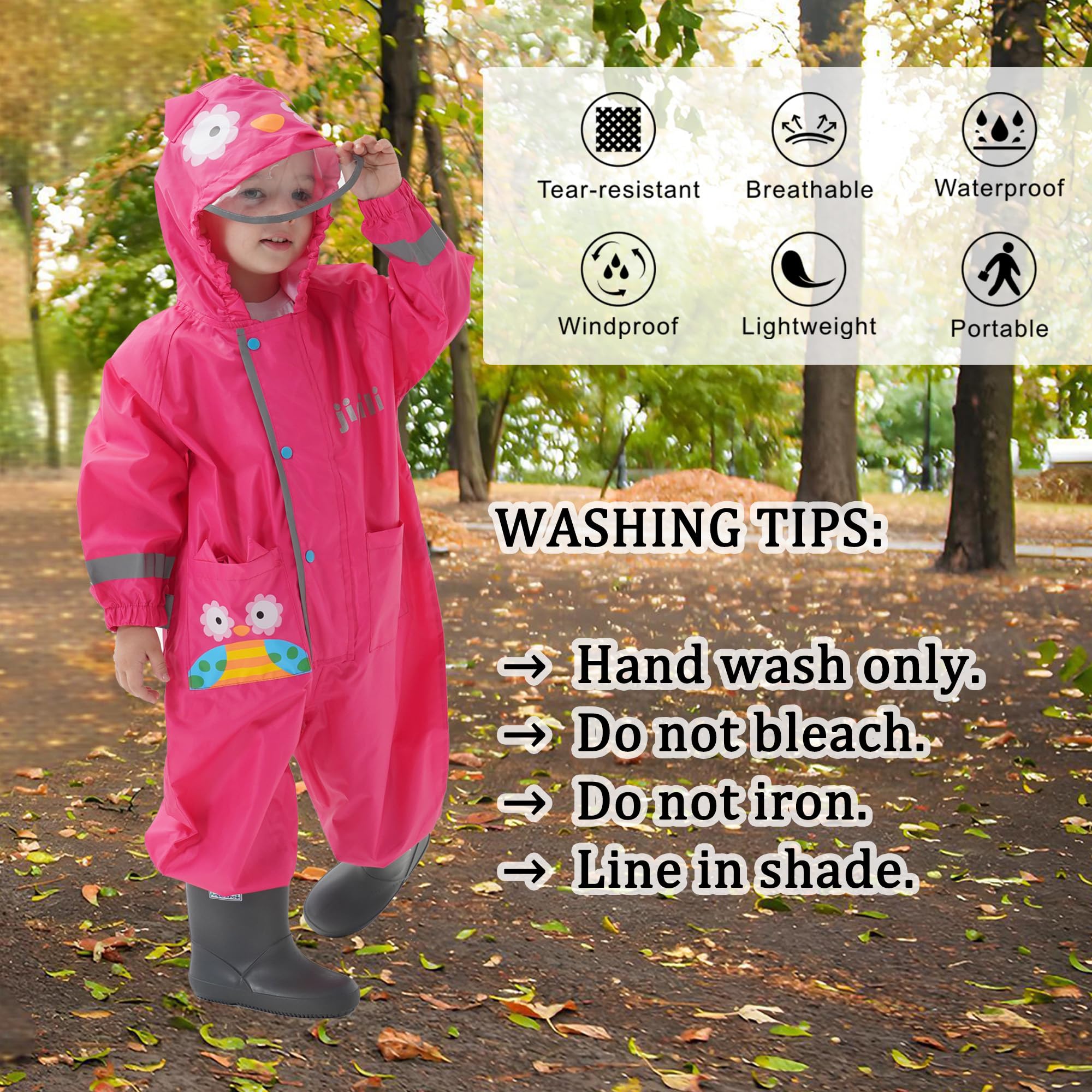 Tuta Impermeabile Antipioggia Bambini Leggero Riflettente Tutina Impermeabile Animale Modello Bambino Bambina Giacche Poncho da Pioggia con Cappuccio All'Aperto per Ragazzi Ragazze 1-8 Anni