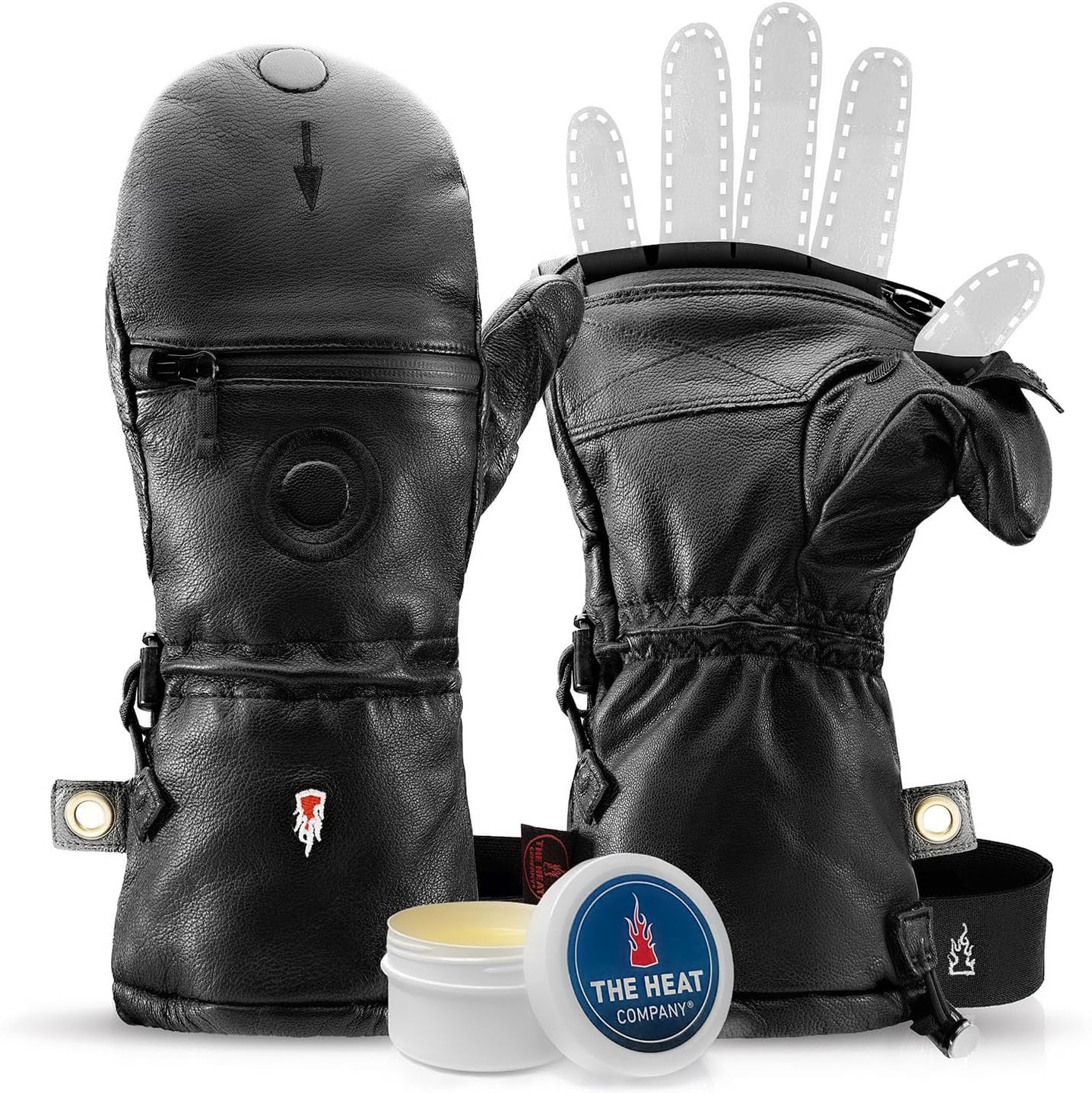 THE HEAT COMPANY Shell Full Leather Handschuhe - Die Innovation: Extra warme Leder Fäustlinge zum Umklappen - Winterhandschuhe - Skihandschuhe: Damen, Herren - ohne Unterziehhandschuh