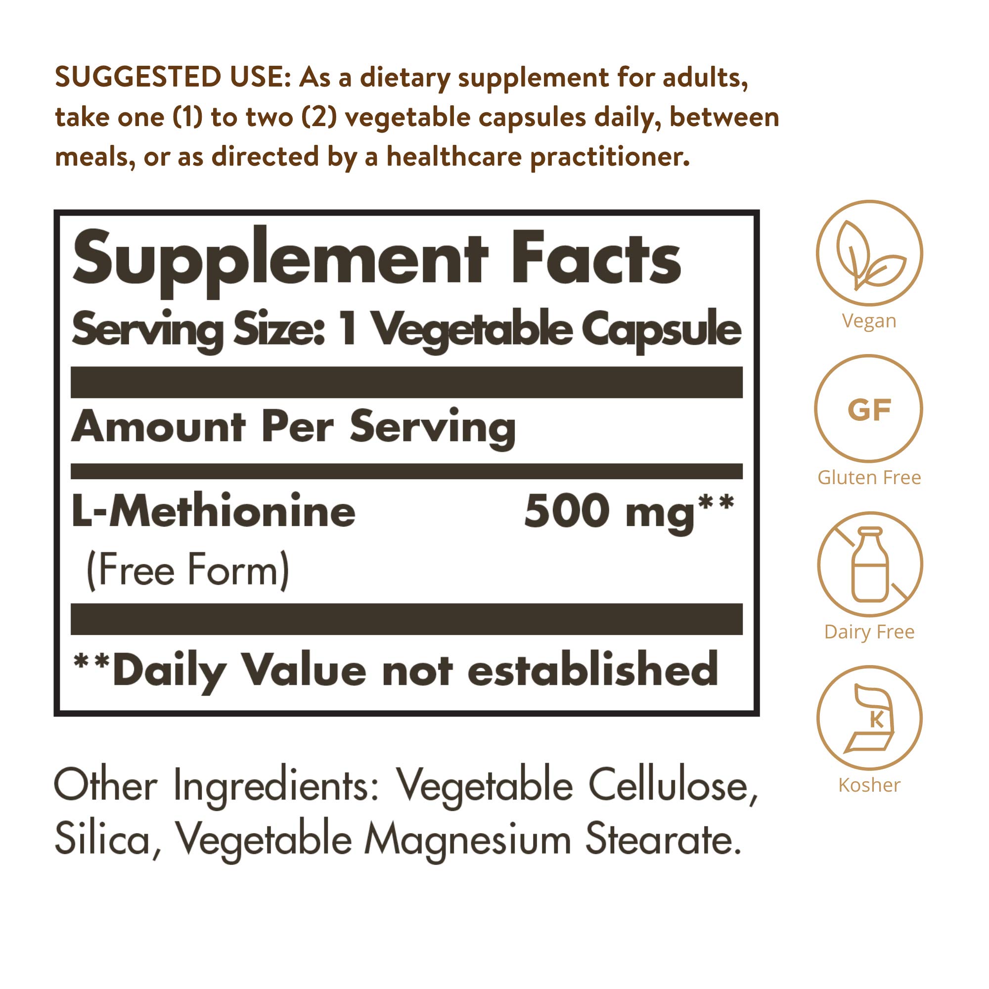 Solgar L-Methionine 500 mg, Antioxidant Promoter, 90 Vegetable Capsules — Amazon image 2