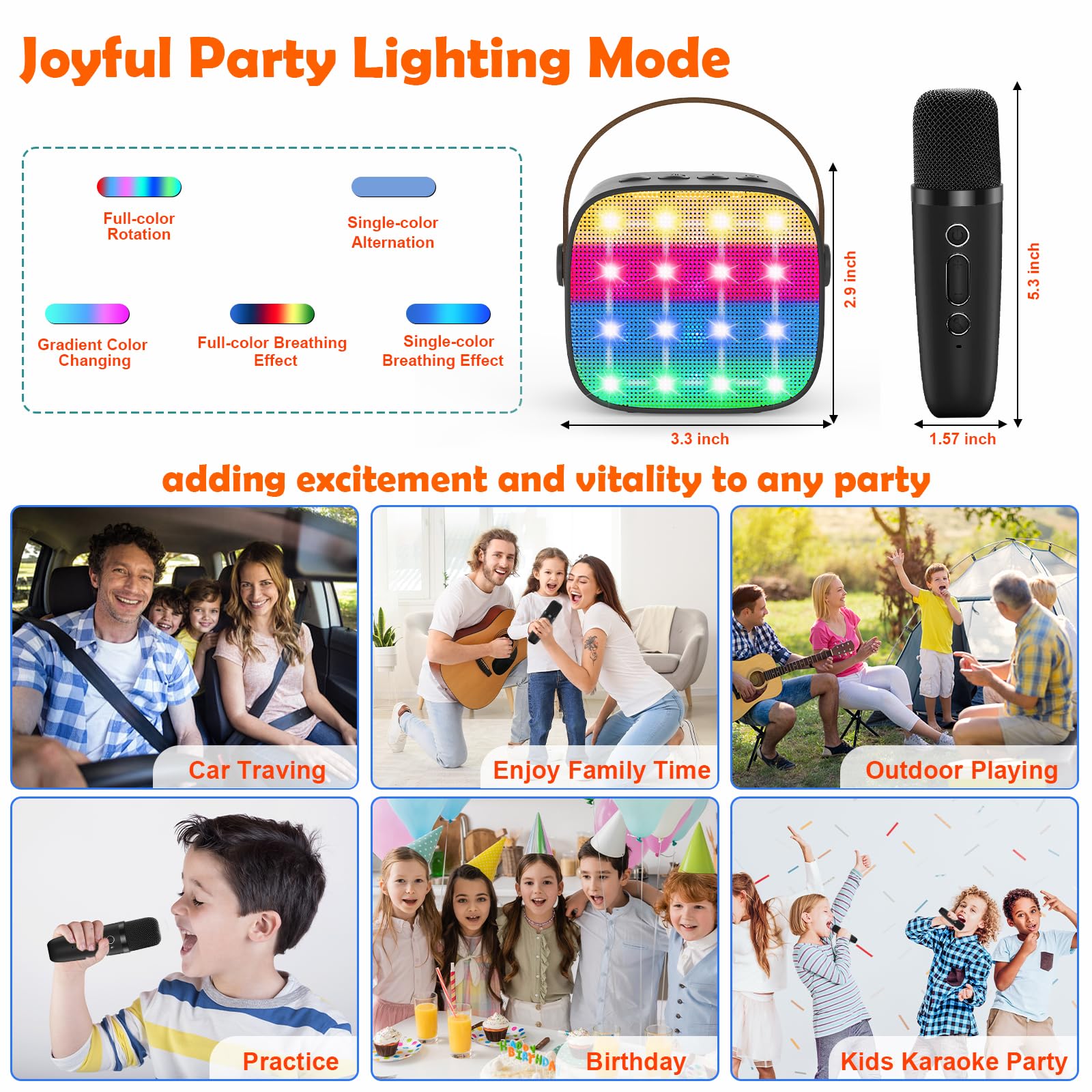Macchina Karaoke per Bambini con 2 Microfoni Wireless - Microfono Bluetooth, Altoparlante Portatile, Cambio Voce, Luci LED, Giocattolo Musicale per Ragazze e Ragazzi, Regalo per Compleanni e Natale