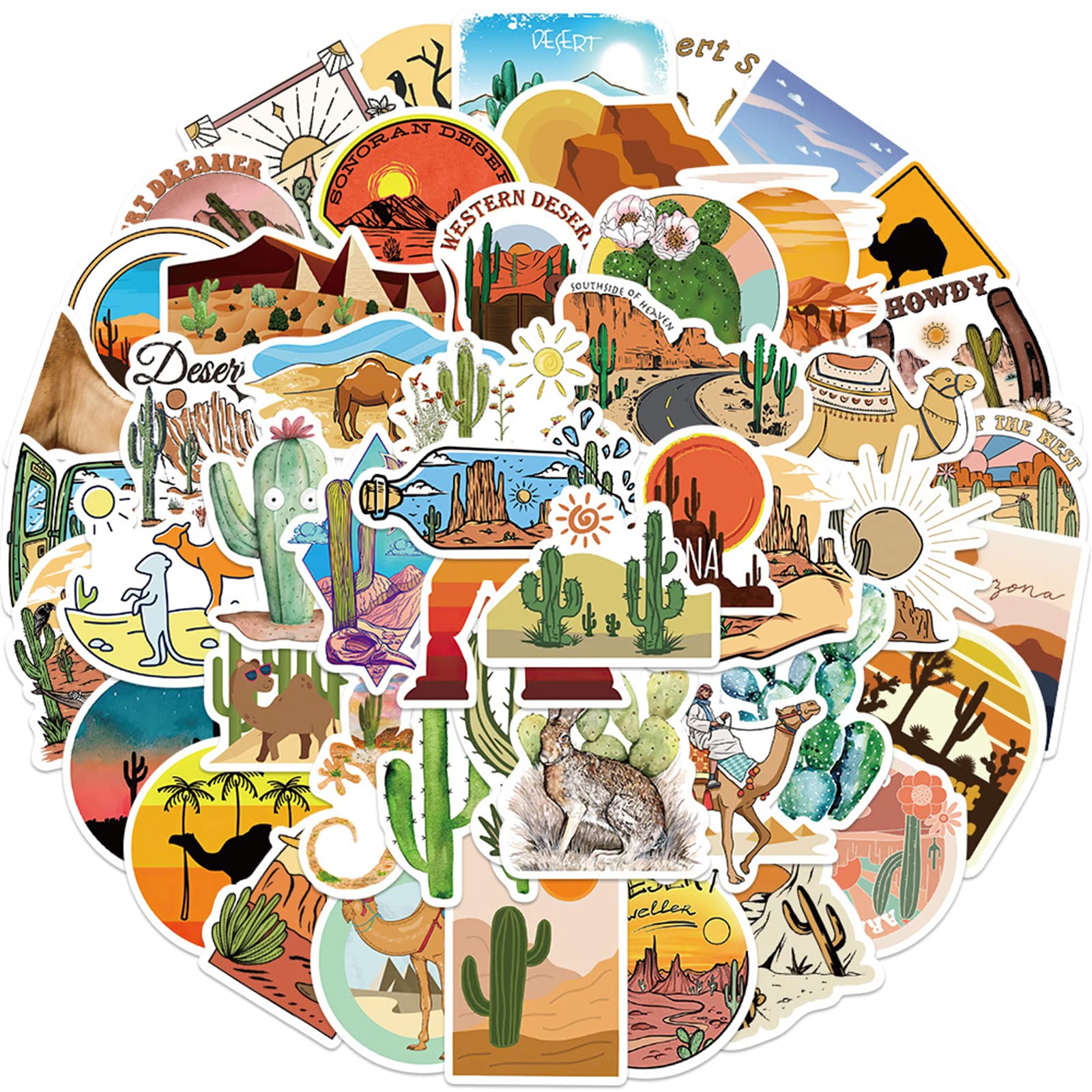 Travel Adventure Aesthetic Outdoor Stickers - 50Pcs Desert Camel Cactus Waterproof Vinyl Nature Decals for Water Bottles, Laptop, Scrapbook - Kids