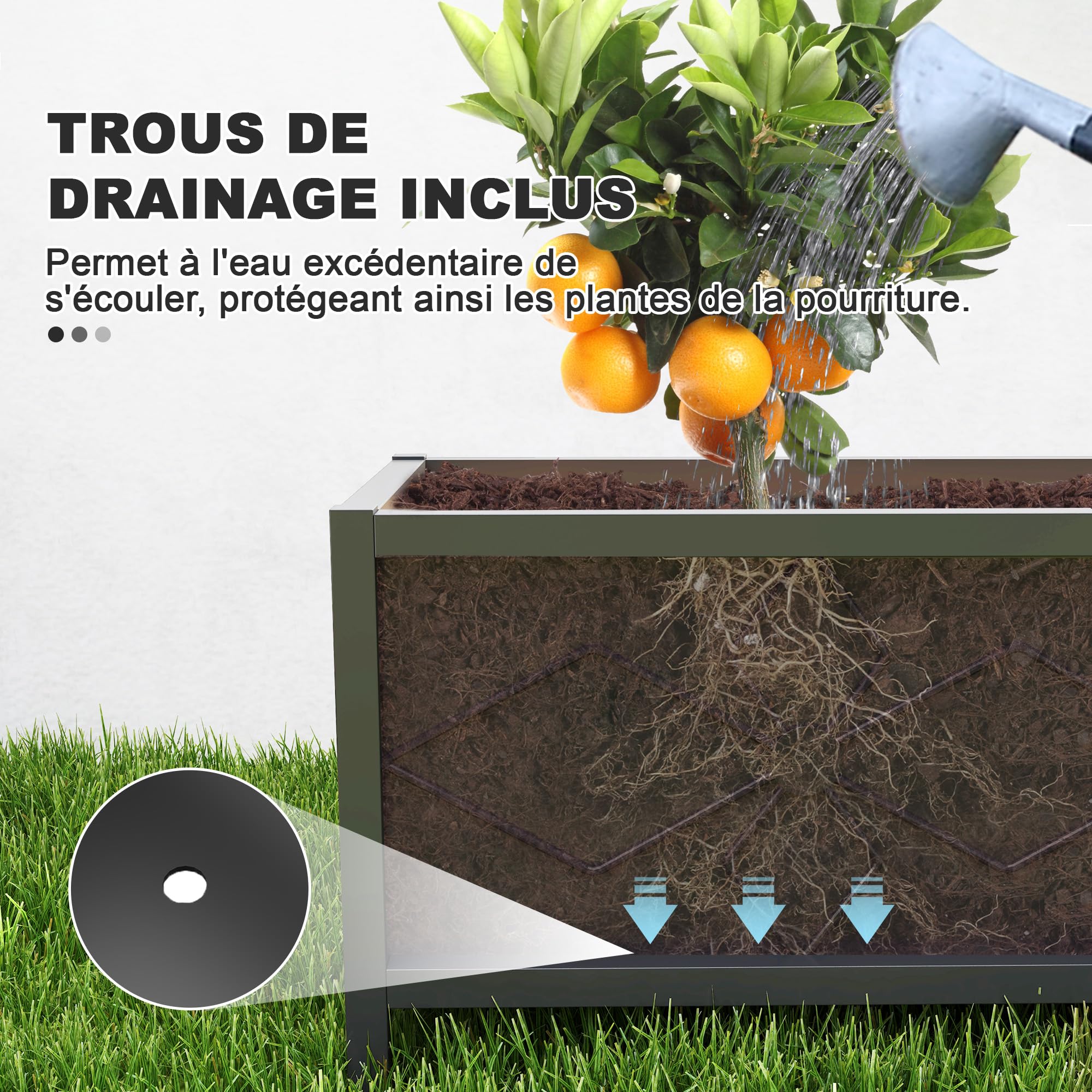 Outsunny Jardinière extérieure, jardinière surélevée galvanisée avec Bordure de sécurité, carré Potager de Jardin rectangulaire pour Fleurs, Herbes et légumes, 80 x 40 x 38 cm, Noir