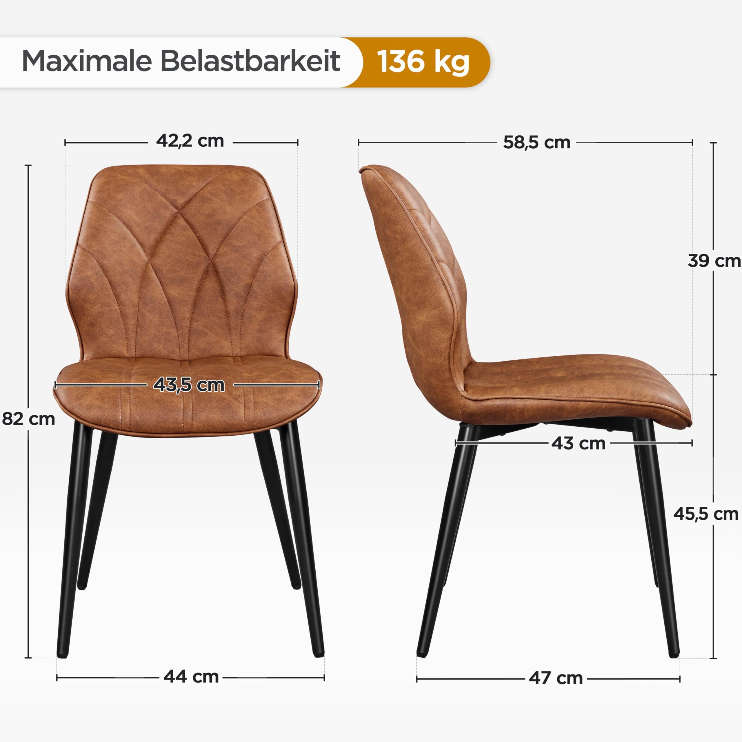 Yaheetech Esszimmerstühle 2er Set Küchenstühle gepolstert Metallbeine bis 136 KG Belastbar Polsterstuhl für Küche/Esszimmer/Schlafzimmer/Restaurant Braun/Kunstleder