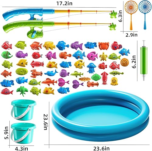 Miniatura 2 de TEMI Juego de pesca con imán para niños de 4 a 8 años, juguetes de peces para niños de 3 a 5 años, caña de pesca flotante para bañera, mesa de agua