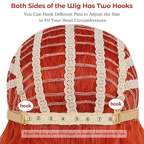 Miniatura 5 de BEAUTY STAR Pelucas naranjas para mujer, peluca corta con fleco, peluca ondulada estilo Bob, peluca rizada de fibra sintética para uso diario, toma