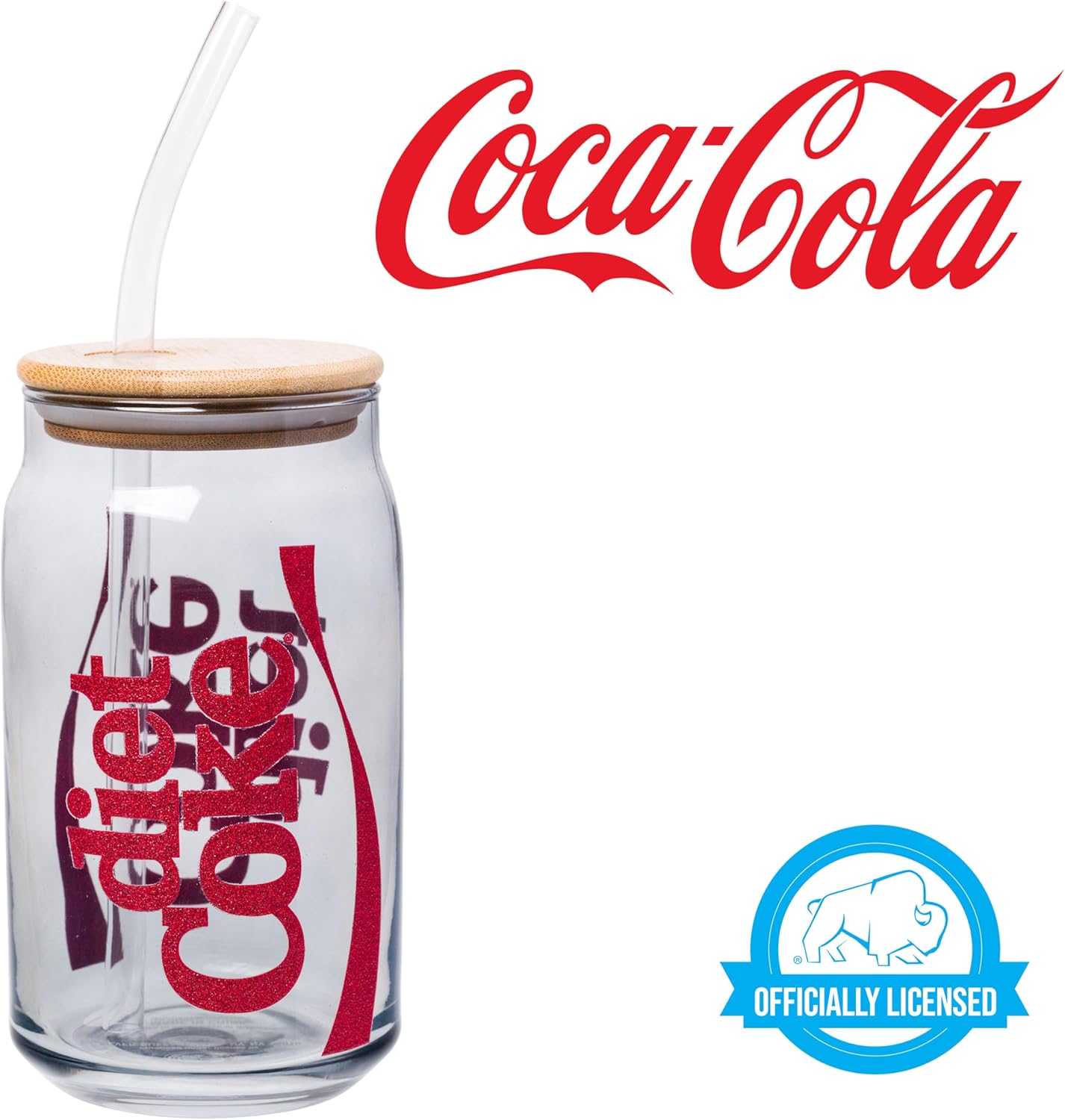 Silver Buffalo Coca-Cola Diet Coke Glitter Glass Jar Tumbler with Bamboo Lid and Plastic Straw, 16 Ounces - Image 7