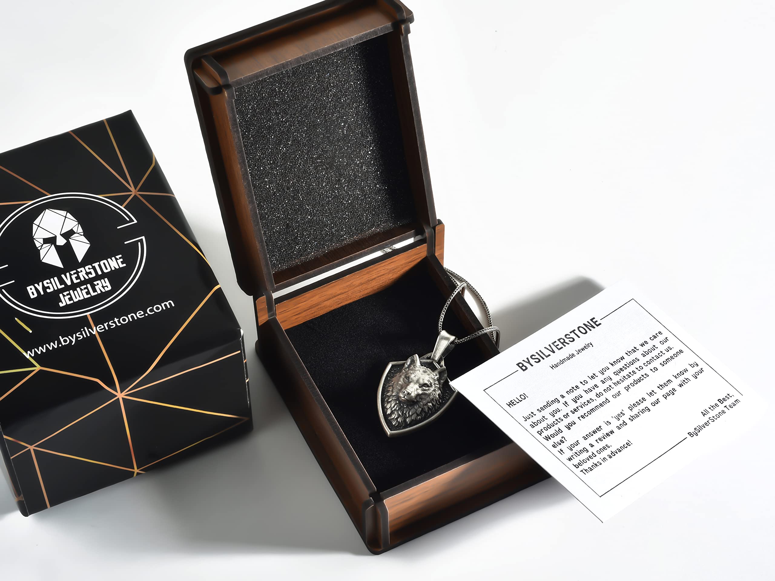 BySilverStone - Nordische Mythologie Wolf, Handgefertigte Sterling-Silber-Herren-Charm-Halskette, Wikinger-Wolf-Schmuck, Fenrir-Wolfskopf-Anhänger Mit Kette, Tier-Halskette