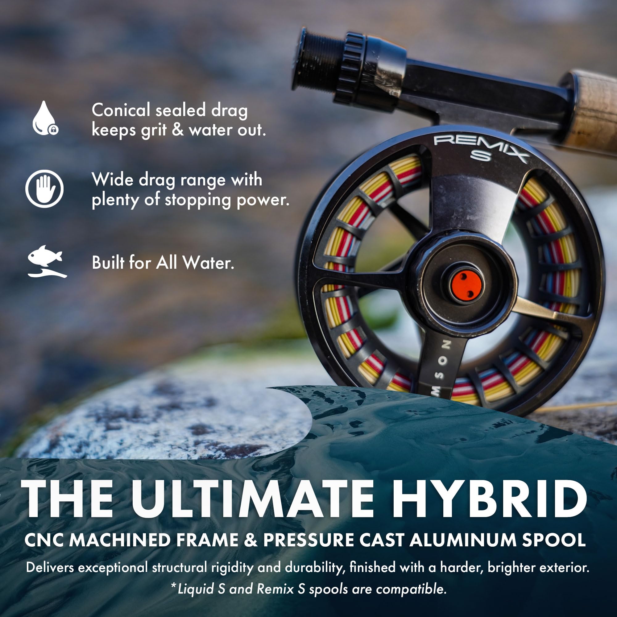 LAMSON | Remix S-Series Fly Fishing Reel | All-Water | Large Arbor, CNC Machined Frame + Pressure Cast Spool, Durable