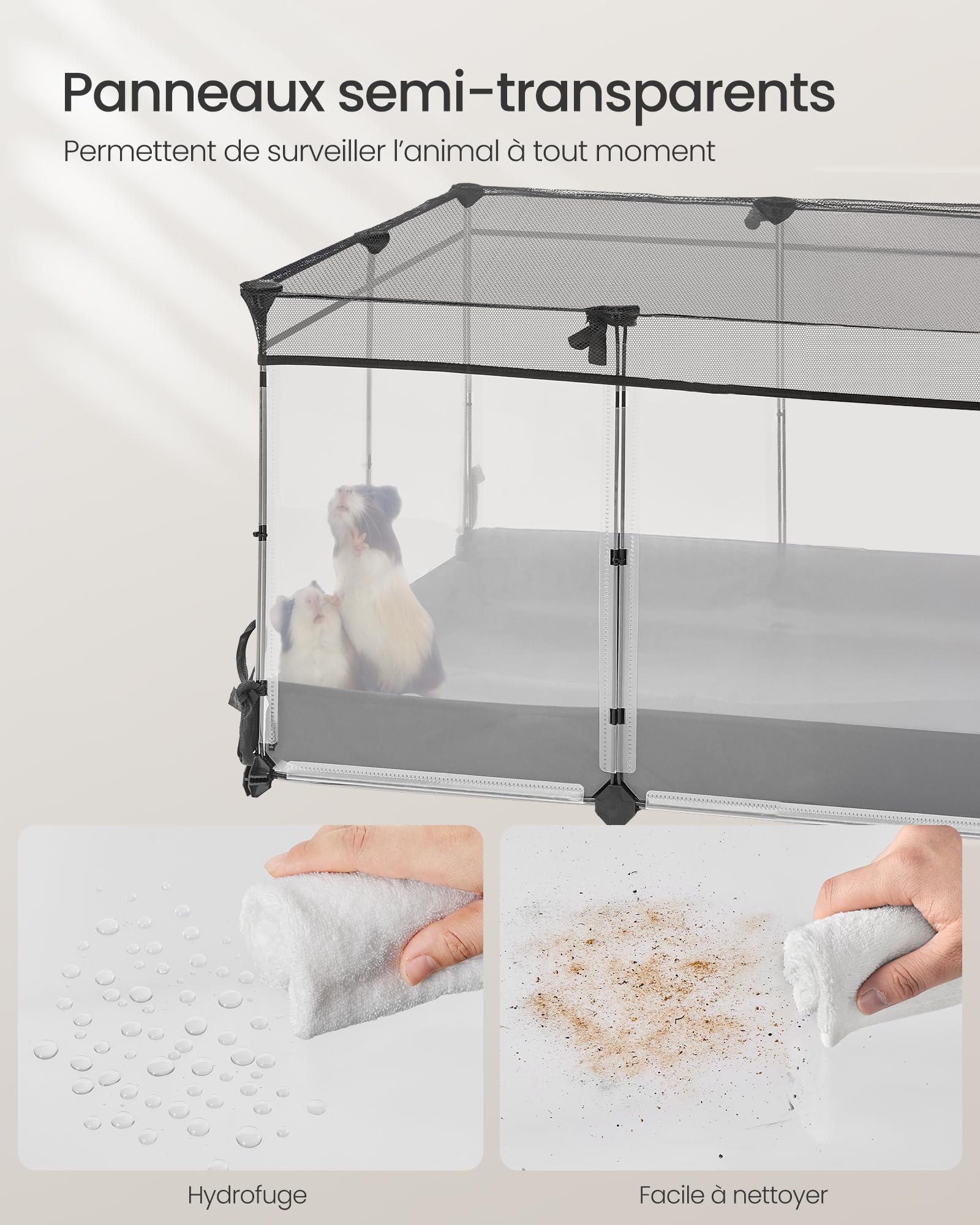 SONGMICS Enclos pour Petits Animaux 144x74x47 cm Blanc Nuage LPC015W01