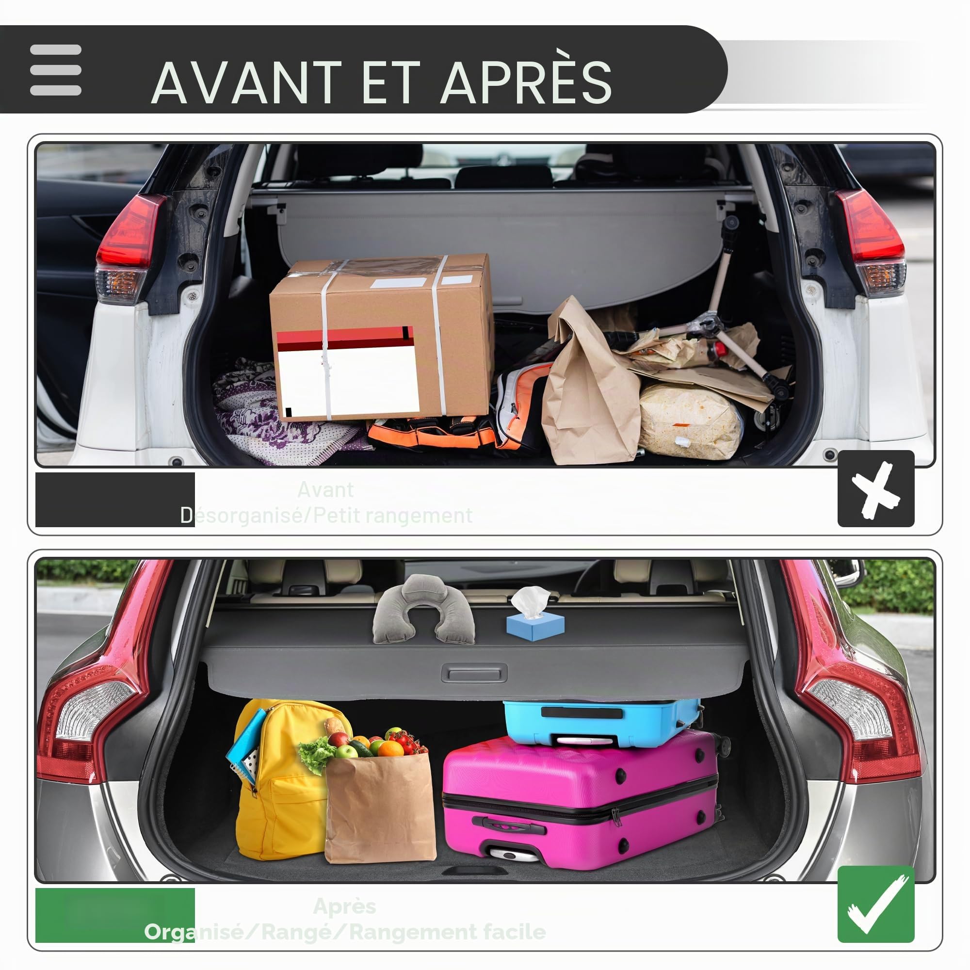 Motoforti Cache-Bagages Rétractable Pour Toyota Rav4 13-18 1pc | Couleur Fibre De Carbone Noire, Matériau Alliage D'Aluminium Et Toile, Pare-Soleil, Écran De Sécurité, Tige 138cm/111cm