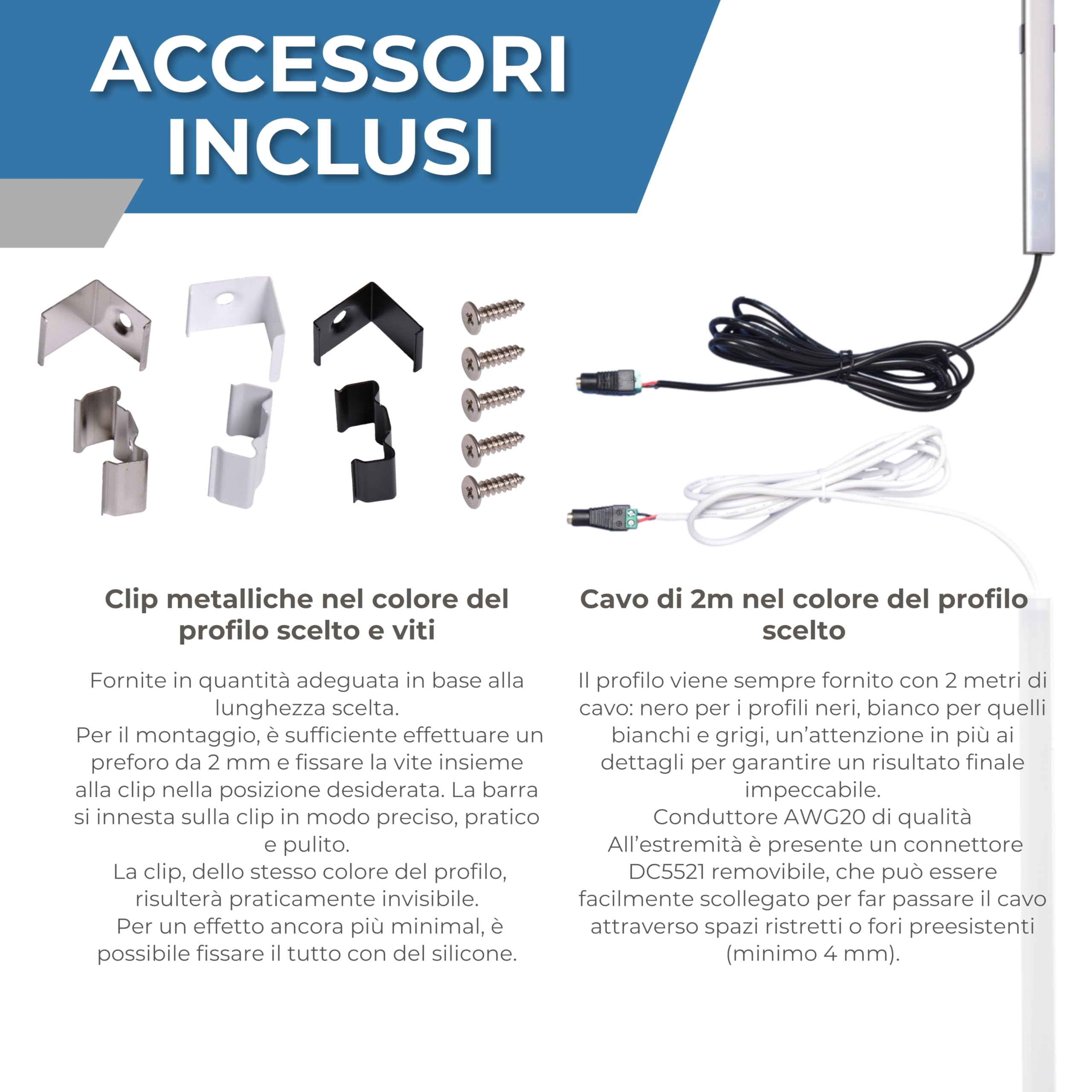 AFTERTECH Barra LED Profilo Alluminio PIATTO BIANCO SU MISURA al centimetro da 20 a 400cm in pezzo UNICO - LUCE POTENTE 19,2w/m 180led/m - PERSONALIZZABILE - MADE IN ITALY - Sottopensile Cucina