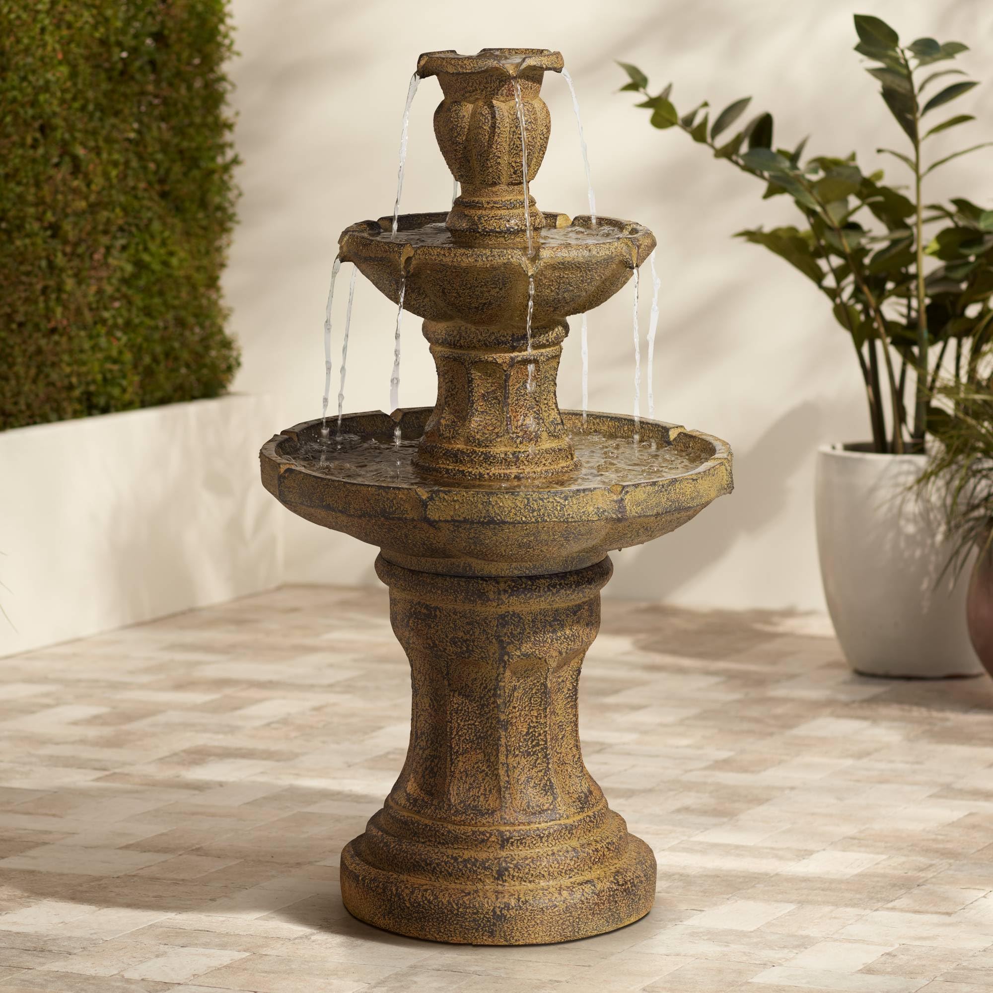 Tuscan Garden 41 1/2" High Large Traditional Italian Indoor Outdoor Decor Dark Faux Stone Floor Fountain Waterfall Tiered Standing Water Feature for Outside Patio Yard Backyard Porch - John Timberland - 3