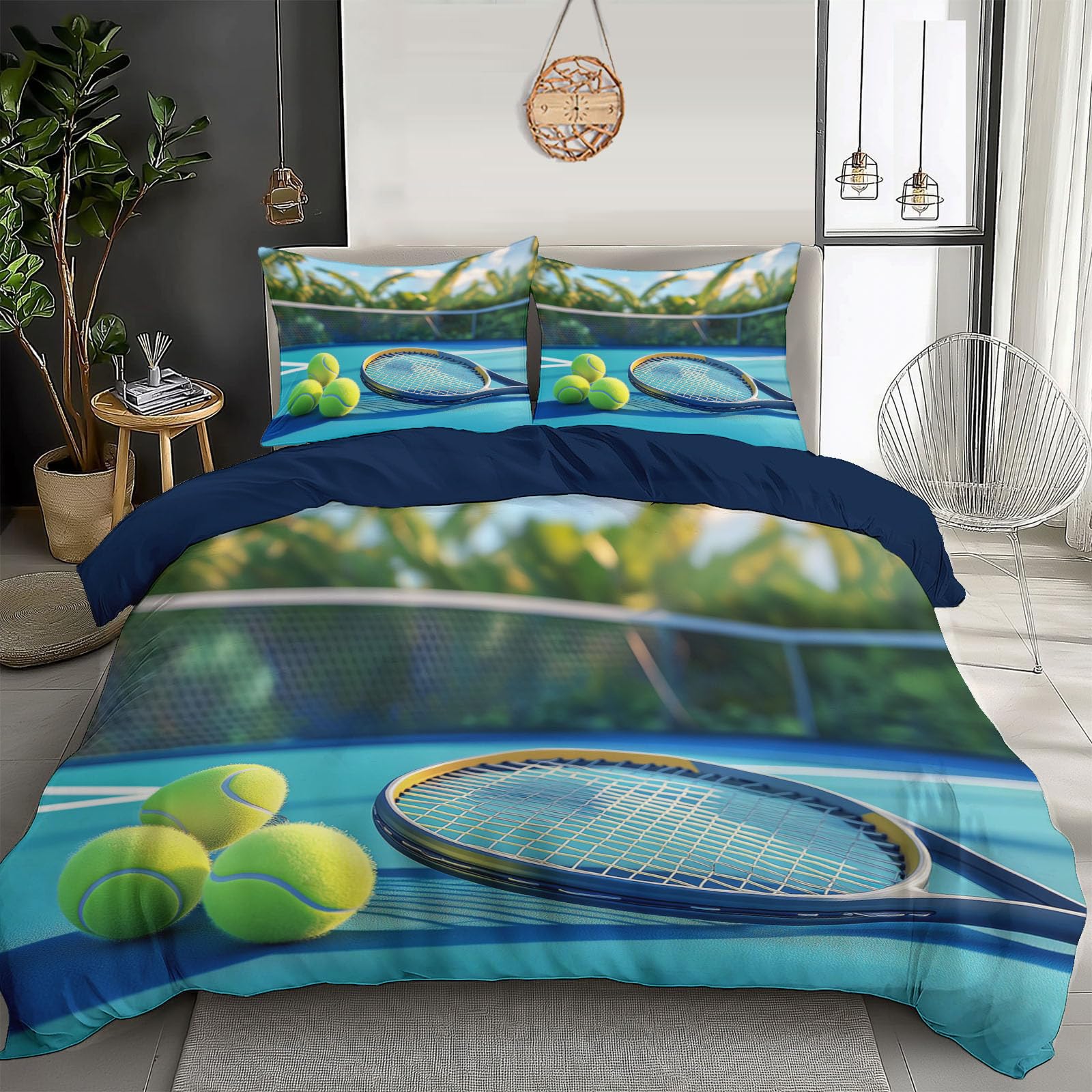 Juego de Ropa de Cama de 3 Piezas,Microfibra Suave Transpirable Moderno tenisJuego de Fundas Edredón con 1 Funda Nórdica + 2 Funda de Almohada (Deportes 220 x 240 cm
