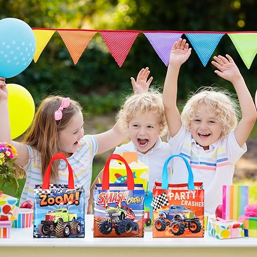 Miniatura 6 de Pinkunn 20 bolsas para camiones, bolsas de regalo no tejidas, bolsas temáticas de camiones con asas, suministros de decoración de fiesta de