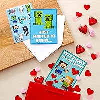 Vista 2 de Hallmark Minecraft Valentines Day Cards and Stickers for Kids School (24 Classroom Valentines with Envelopes)