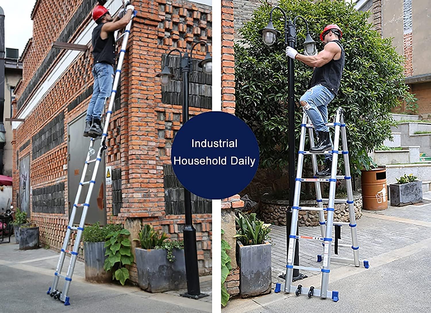 OKUOKA Telescoping Ladder A Shaped Anti-Slip Telescopic Ladder, Professional Lightweight Collapsible Extension Telescoping Ladder with Auxiliary Wheel& Stabilizer Bar Load 330lbs/150kg (S