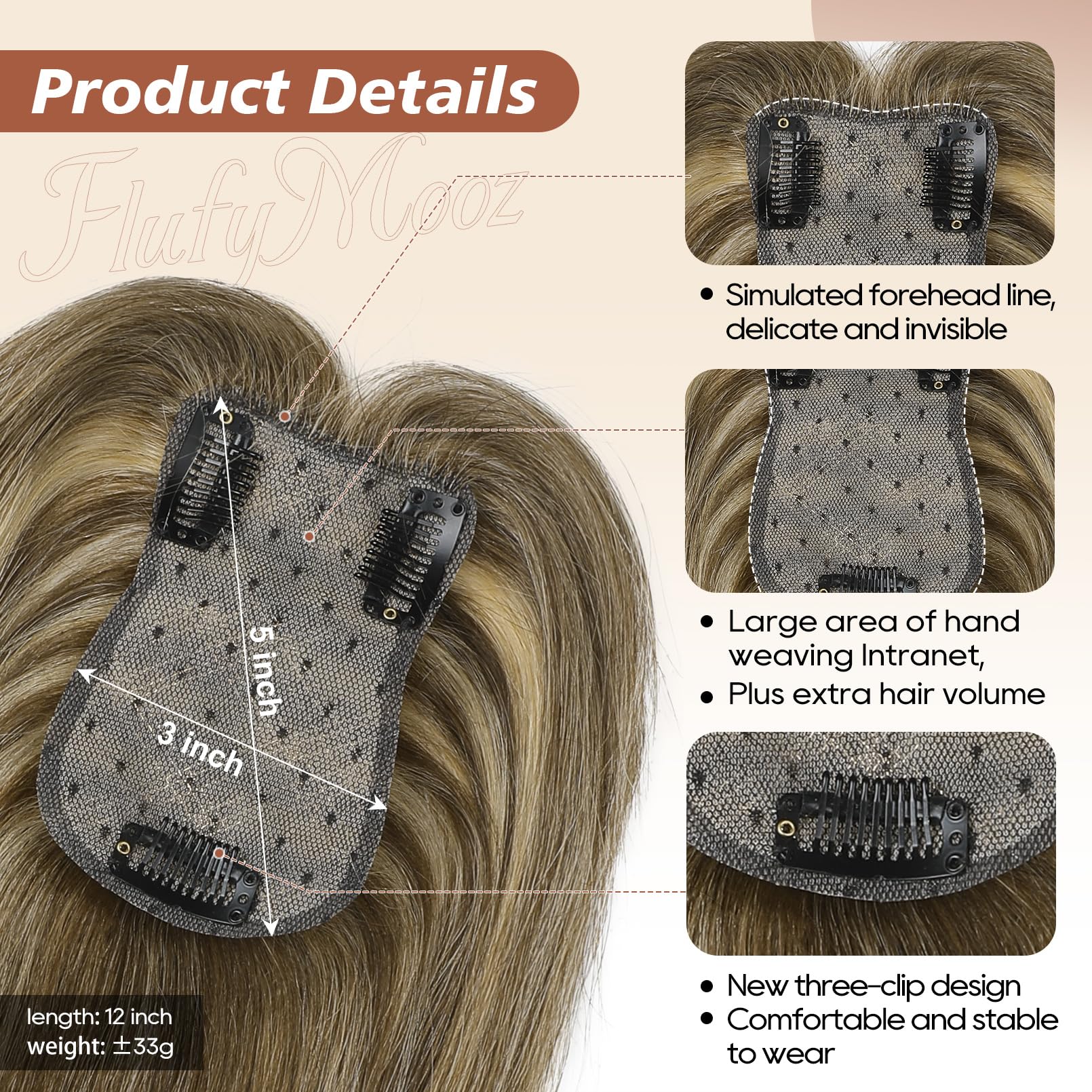 Flufymooz 100% Real Human Hair Toppers - Image 3