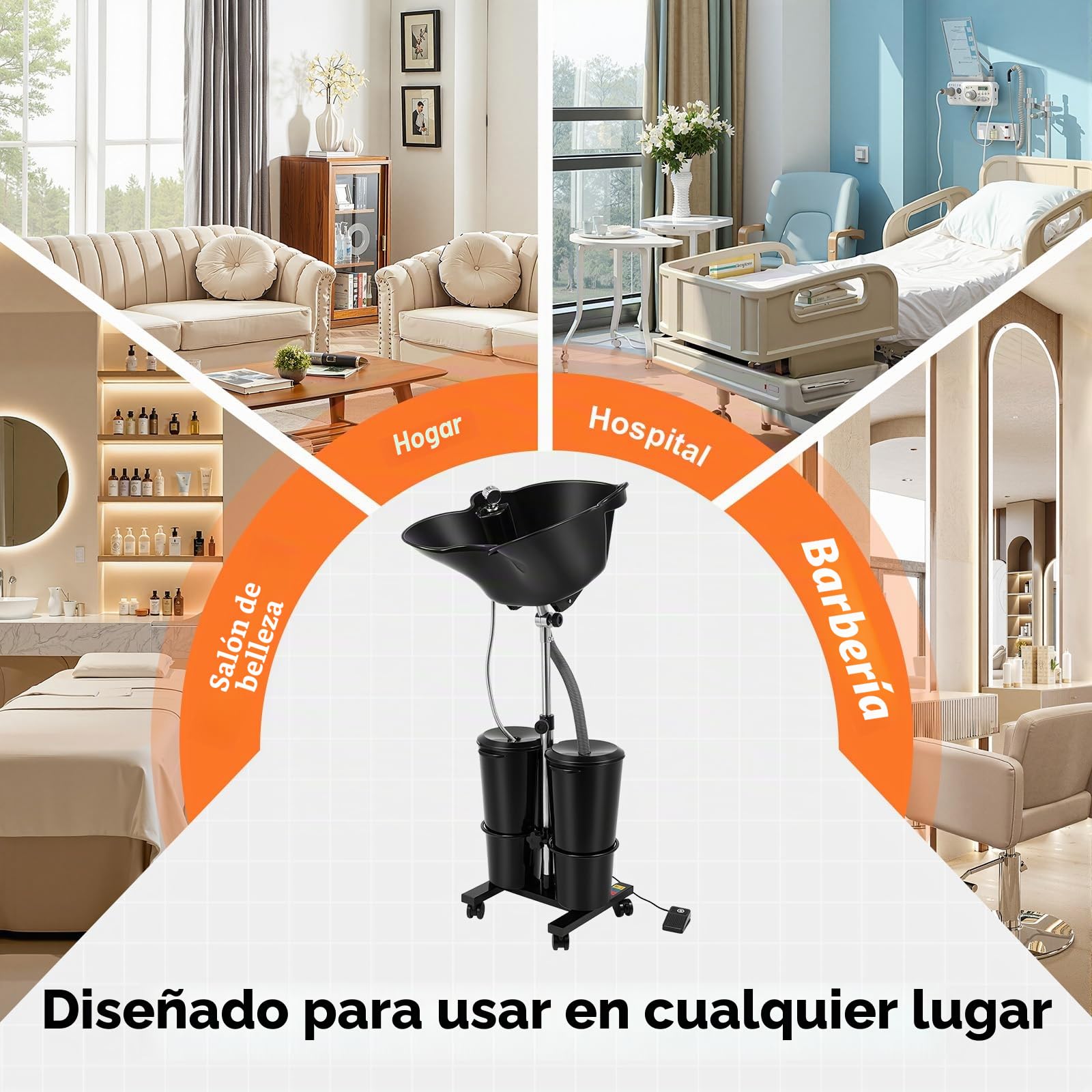 MINRS Lavabo móvil para peluquería, lavabo de pelo para postrado en la cama, altura ajustable, lavabo con depósito de agua y ducha para salones de belleza, spas, hospitales, barberías