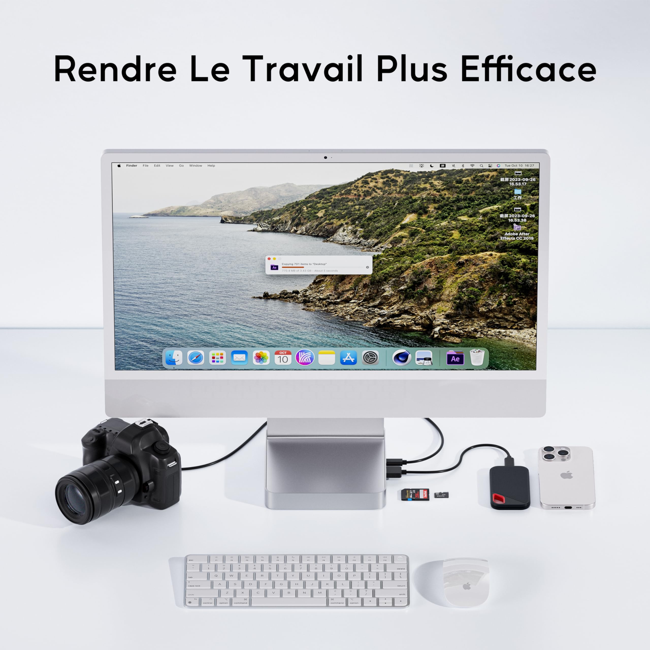 iMac USB Hub pour iMac 24 M1/M3/M4 avec boîtier SSD NVMe M.2 4TB | PULWTOP USB C HUB avec USB A/C10 Gbit/s, SD/TF, SSD M.2, USB 2.0, iMac Accessoires pour iMac 2021/2023/2024-Argent