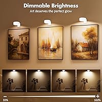 Vista 49 de 3-Pack Picture Lights for Wall, Rechargeable Battery Operated Led Painting Light with Remote Dimmable ＆ Timer, 3 Lighting Modes Magnetic Art Display