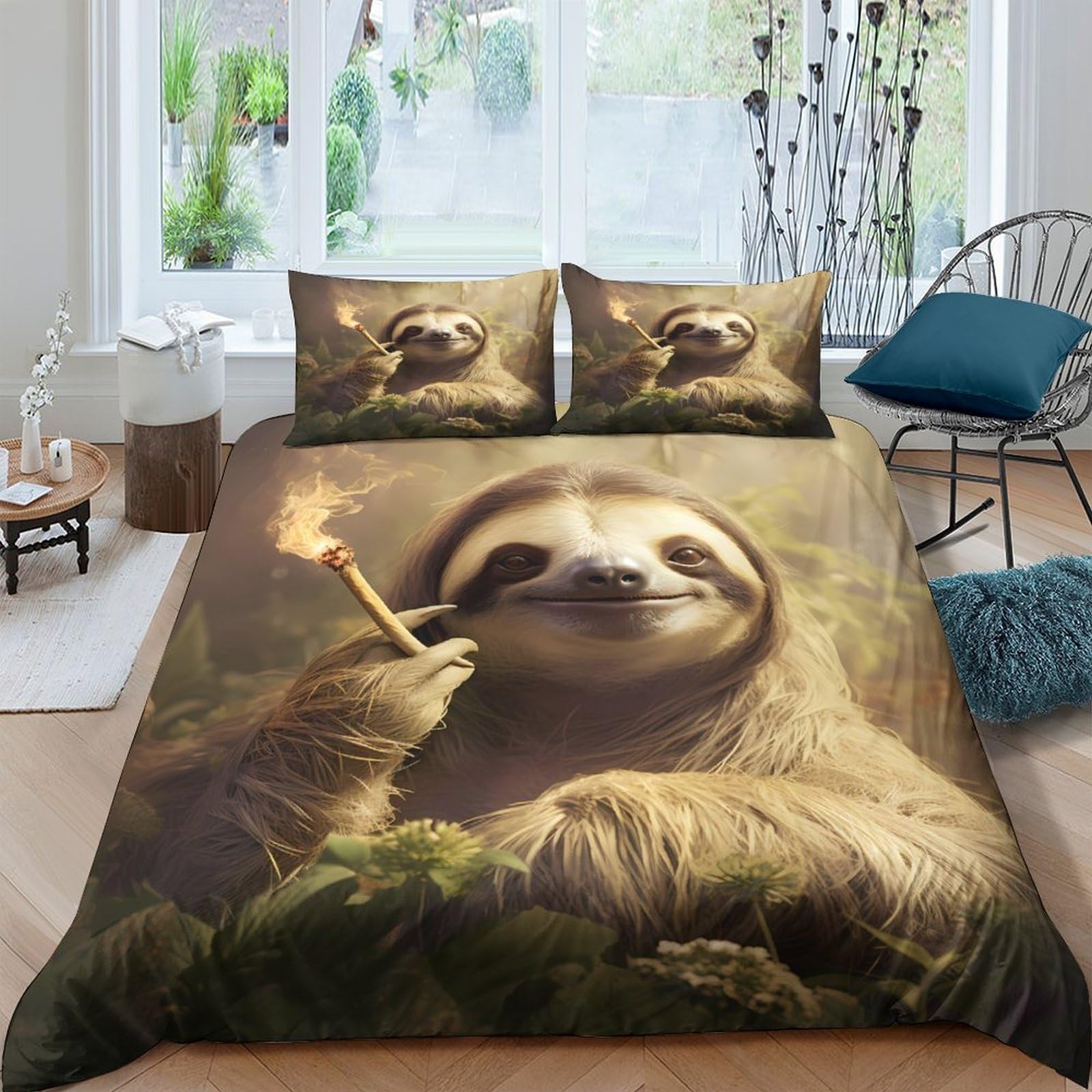 Ctjqhvkz Style-9 3D Printed Sloth Forest Fitted Sheet Microfiber Soft Anti-Slip Animal Bed Cover For Bedroom Dorm Decor Easy Care Single（135X200cm）